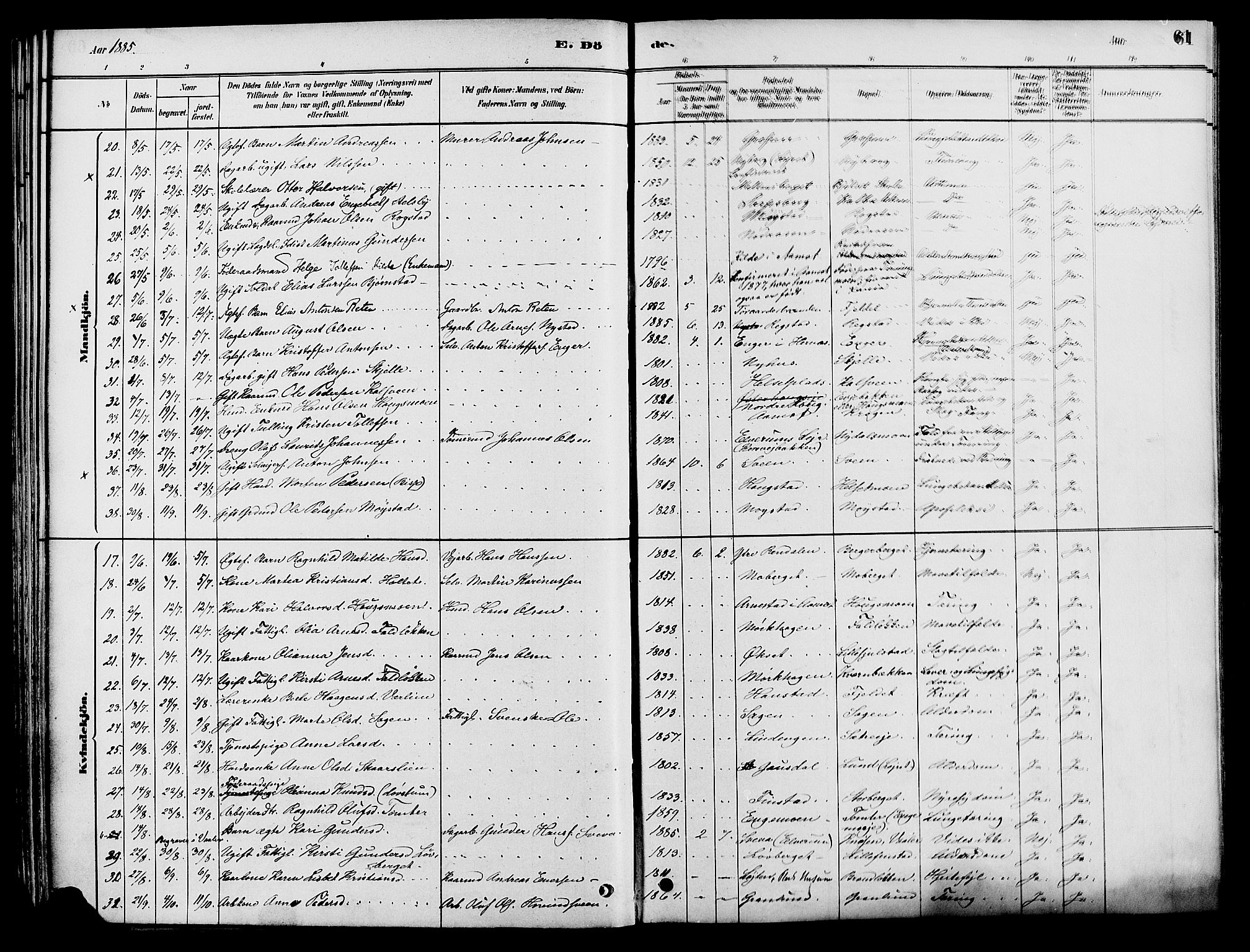 Elverum prestekontor, AV/SAH-PREST-044/H/Ha/Haa/L0012: Parish register (official) no. 12, 1880-1893, p. 61