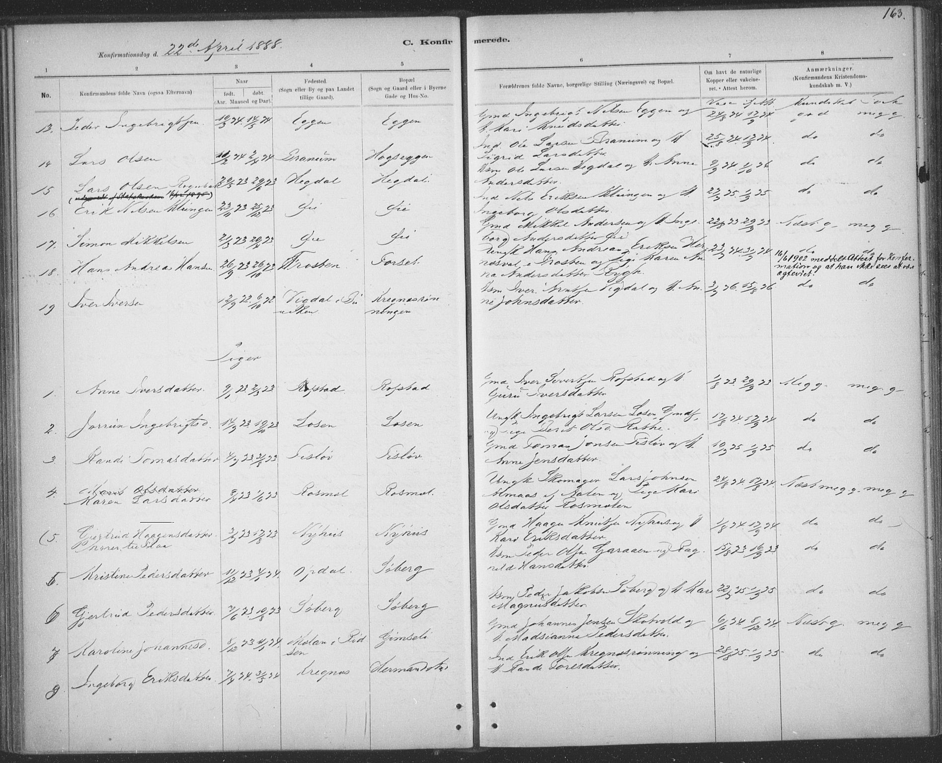 Ministerialprotokoller, klokkerbøker og fødselsregistre - Sør-Trøndelag, AV/SAT-A-1456/691/L1085: Parish register (official) no. 691A17, 1887-1908, p. 163