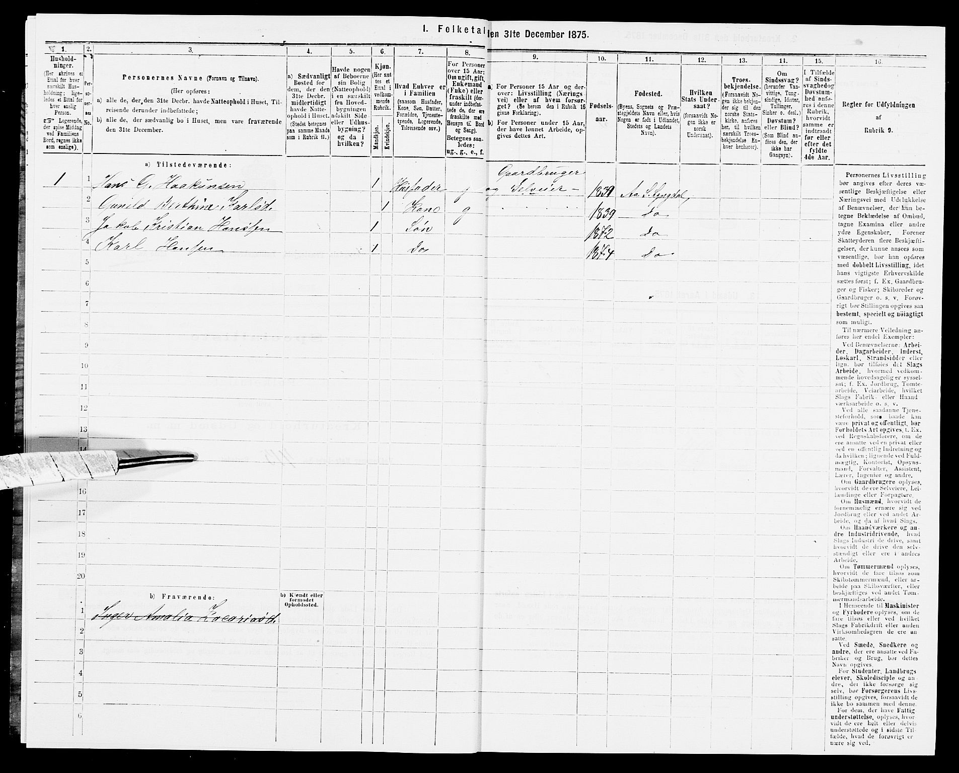 SAK, 1875 census for 1032P Lyngdal, 1875, p. 1361