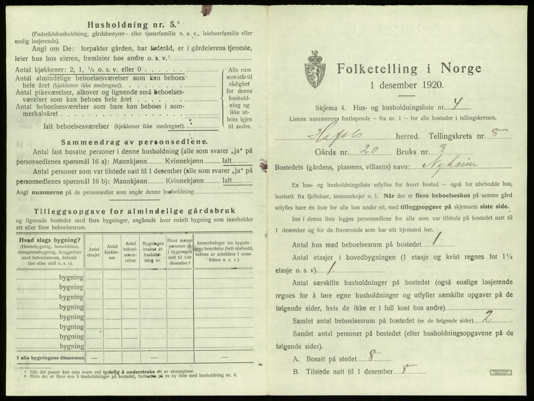 SAB, 1920 census for Hafslo, 1920, p. 873