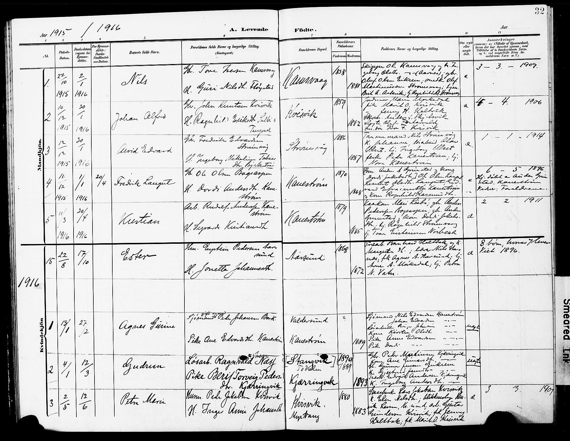 Ministerialprotokoller, klokkerbøker og fødselsregistre - Møre og Romsdal, AV/SAT-A-1454/587/L1001: Parish register (copy) no. 587C01, 1906-1927, p. 32