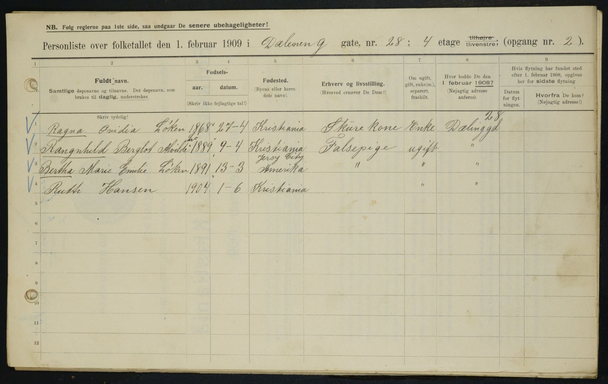 OBA, Municipal Census 1909 for Kristiania, 1909, p. 16012