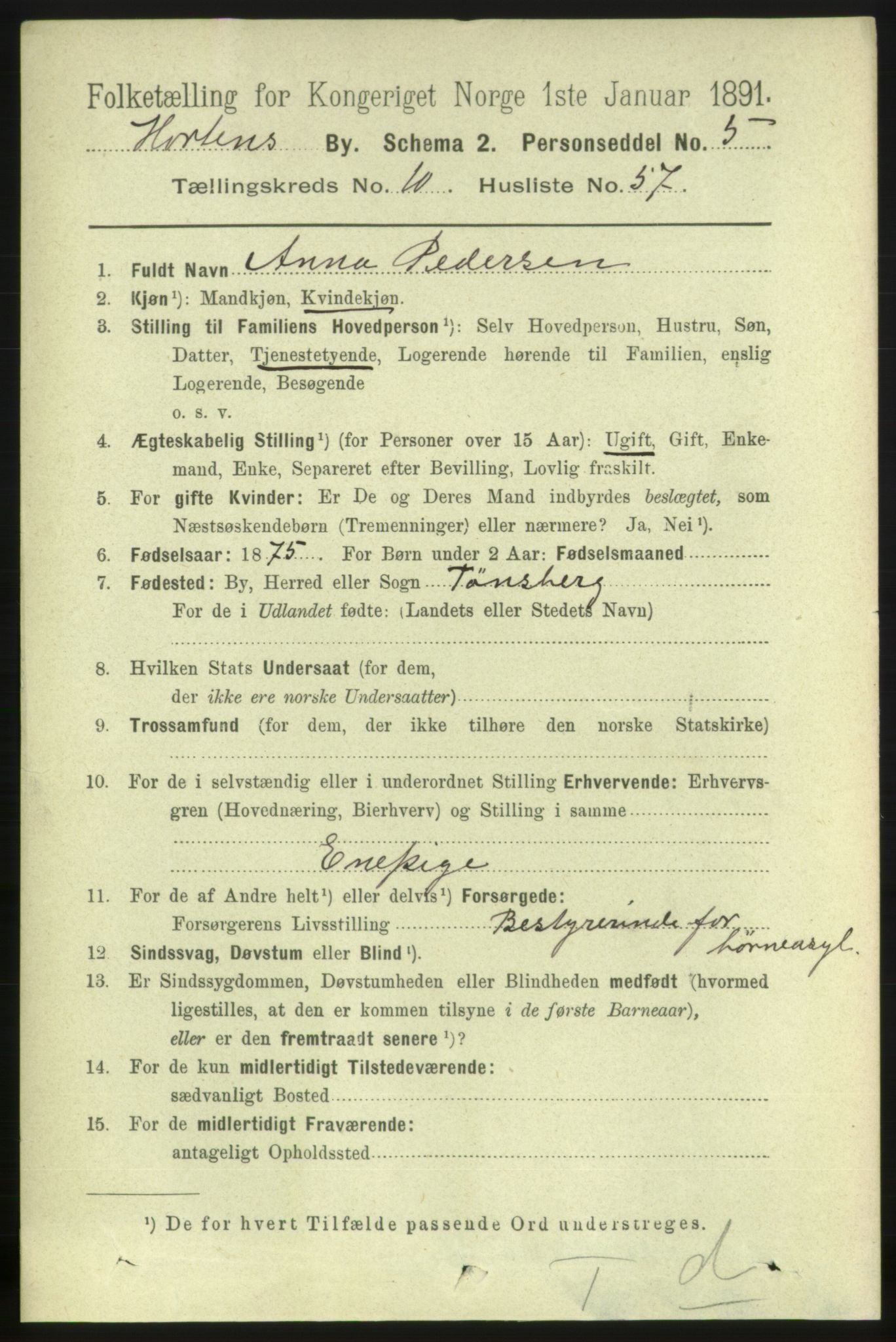 RA, 1891 census for 0703 Horten, 1891, p. 6557