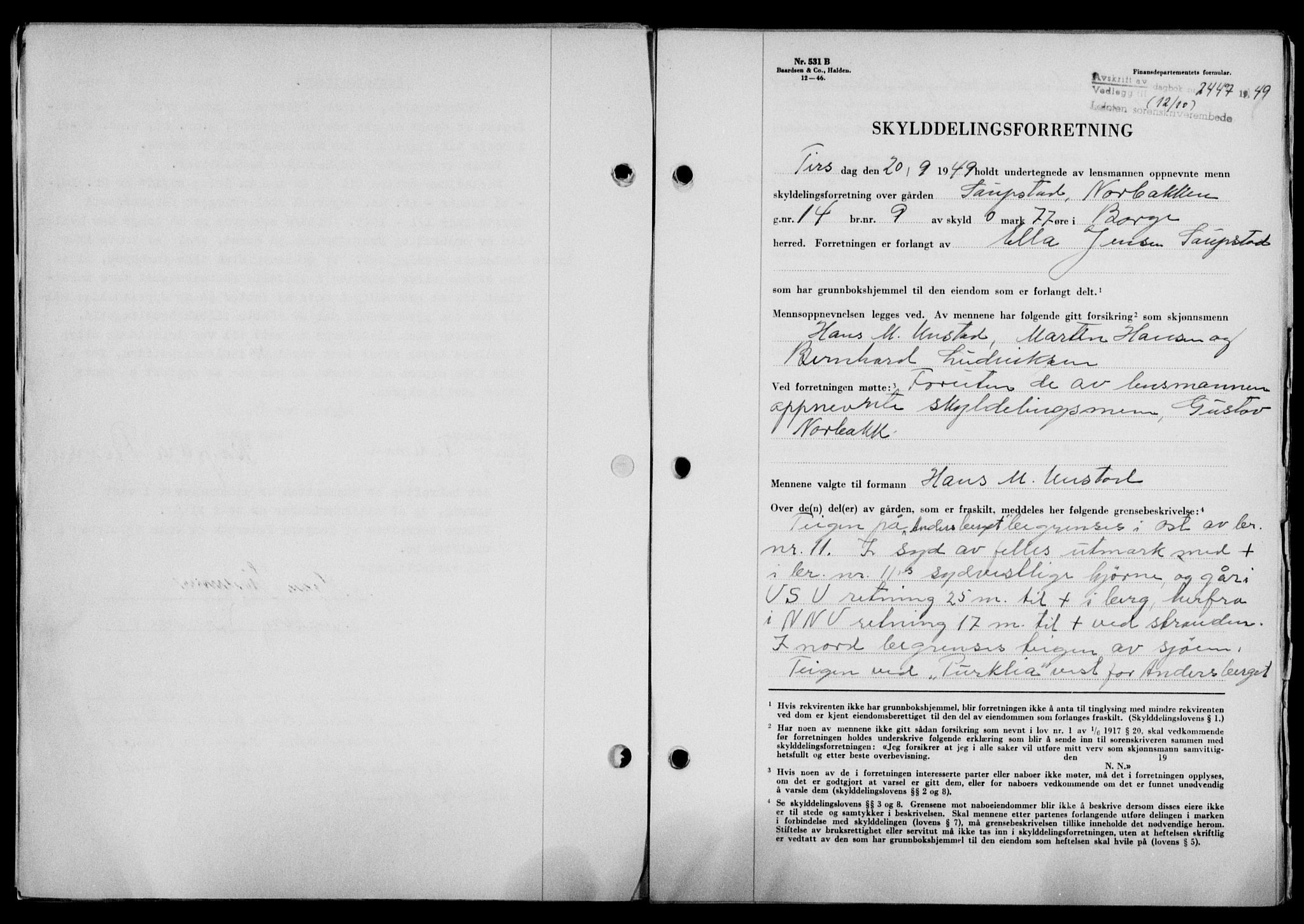 Lofoten sorenskriveri, SAT/A-0017/1/2/2C/L0022a: Mortgage book no. 22a, 1949-1950, Diary no: : 2447/1949