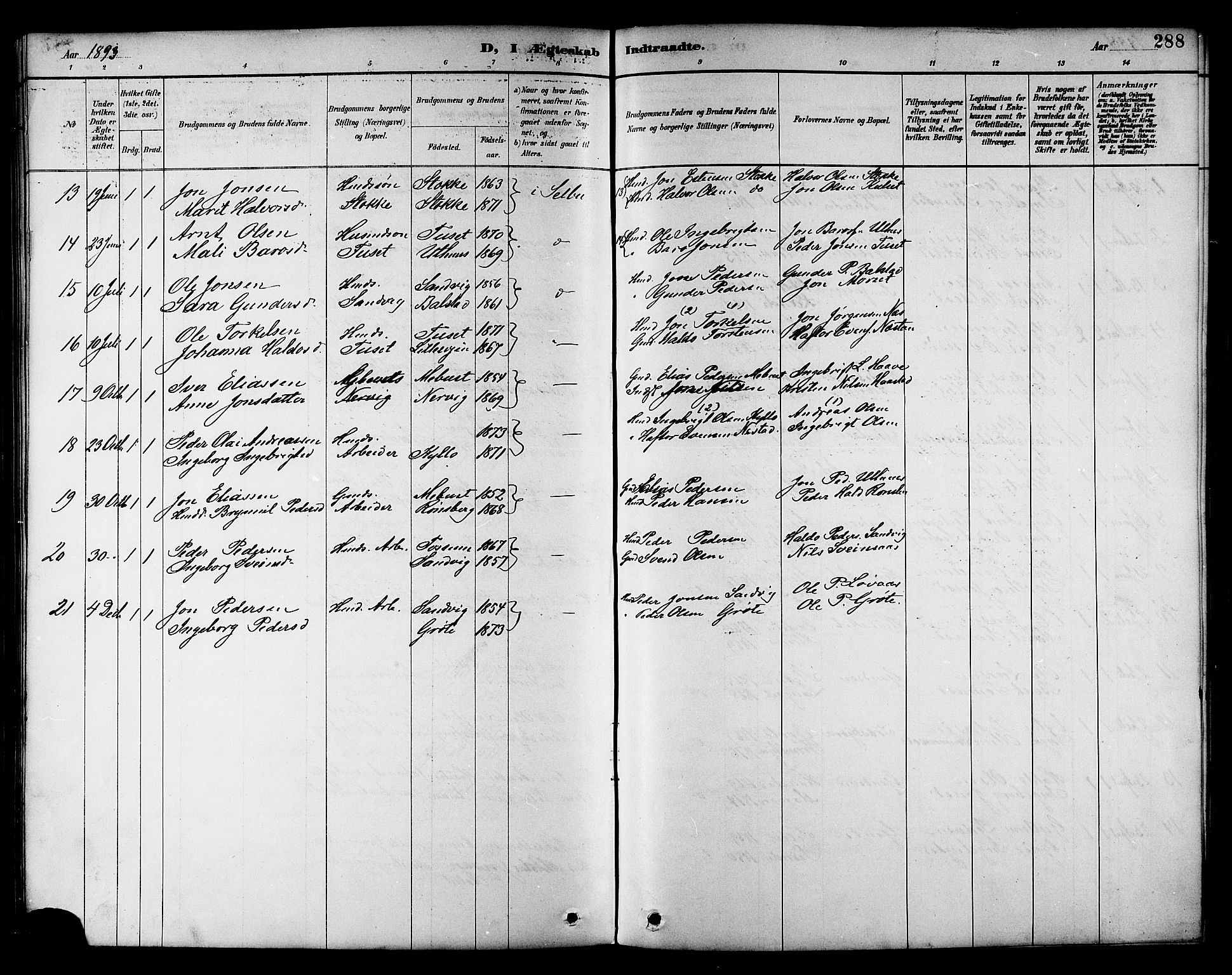 Ministerialprotokoller, klokkerbøker og fødselsregistre - Sør-Trøndelag, SAT/A-1456/695/L1157: Parish register (copy) no. 695C08, 1889-1913, p. 288