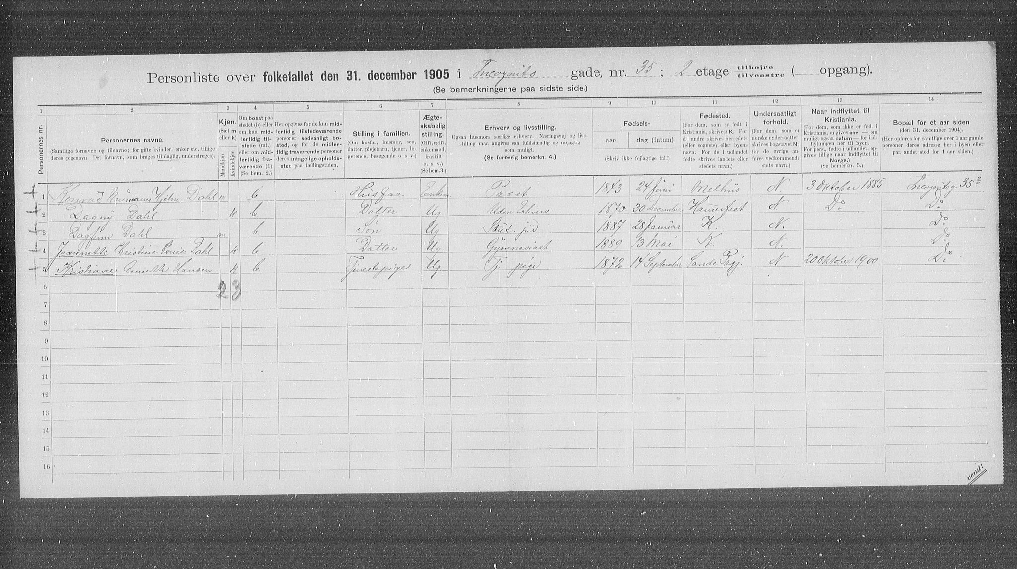 OBA, Municipal Census 1905 for Kristiania, 1905, p. 23460