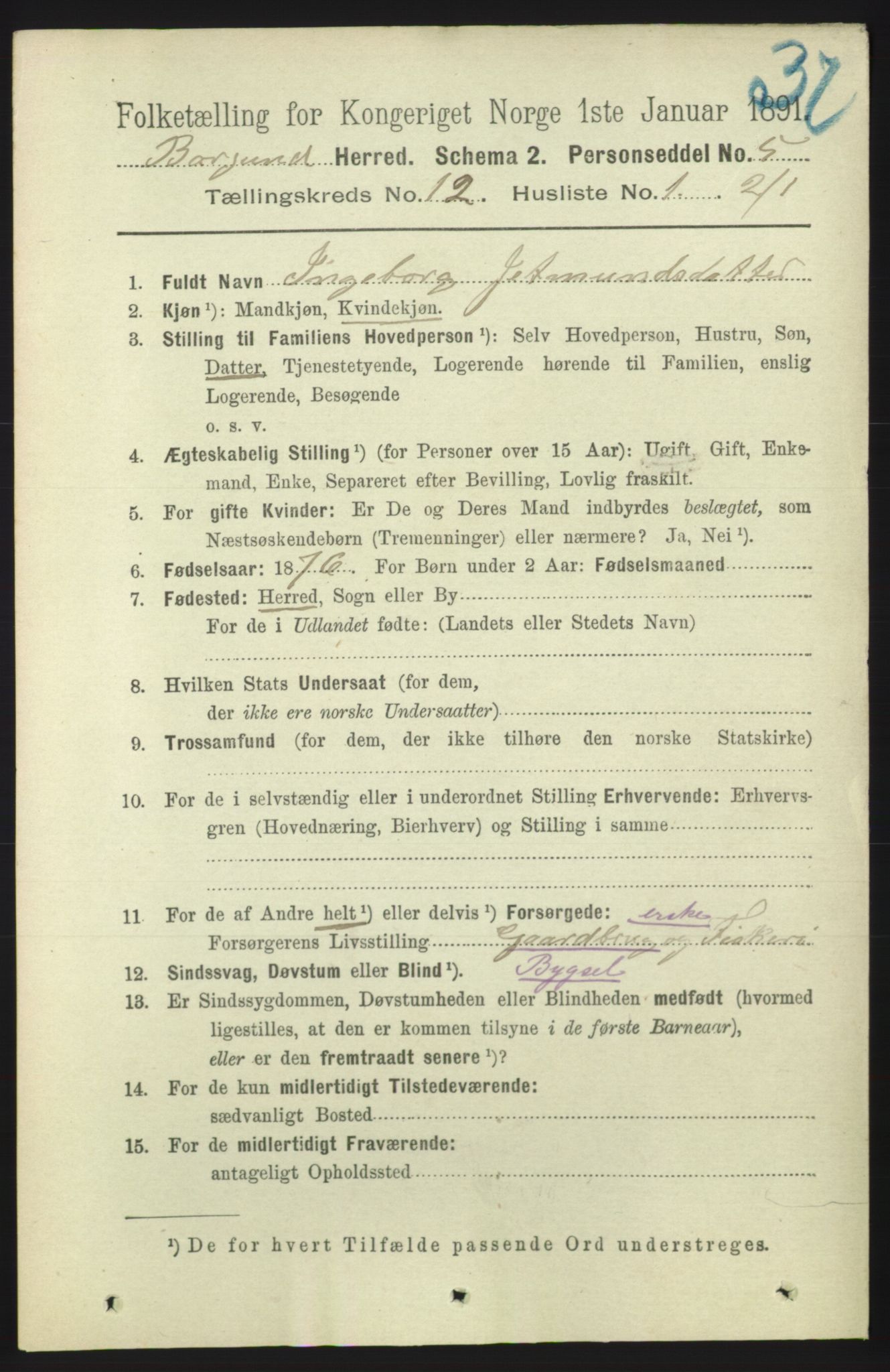 RA, 1891 census for 1531 Borgund, 1891, p. 3200