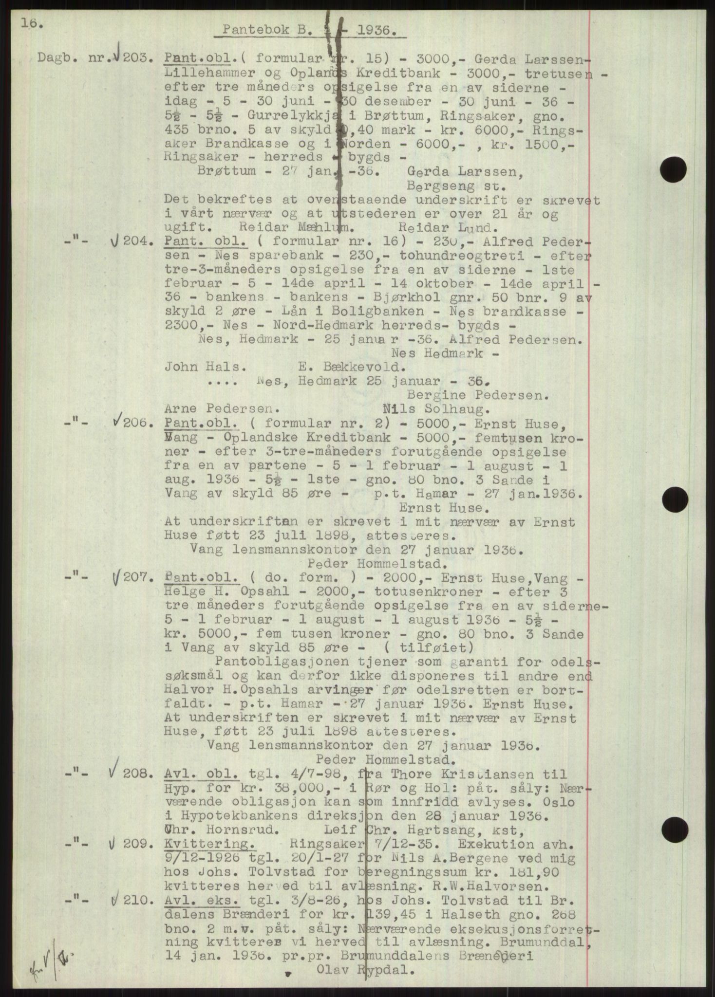 Nord-Hedmark sorenskriveri, SAH/TING-012/H/Hb/Hbf/L0001: Mortgage book no. B1, 1936-1936, Diary no: : 203/1936