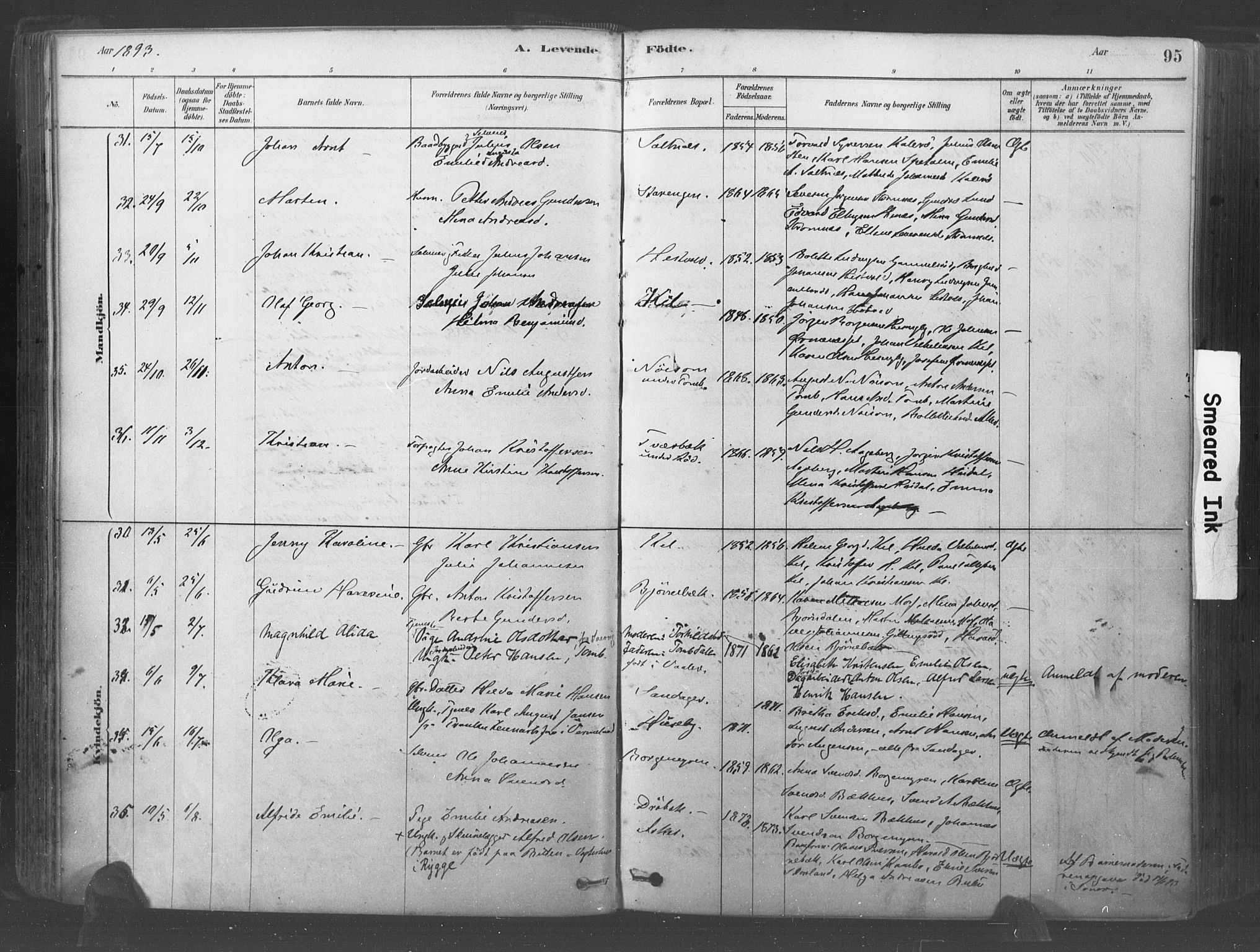 Råde prestekontor kirkebøker, SAO/A-2009/F/Fa/L0007: Parish register (official) no. 7, 1878-1902, p. 95