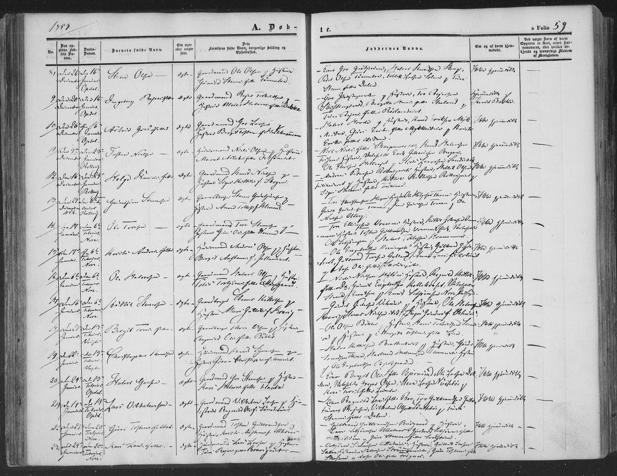 Rollag kirkebøker, AV/SAKO-A-240/F/Fa/L0008: Parish register (official) no. I 8, 1847-1860, p. 59