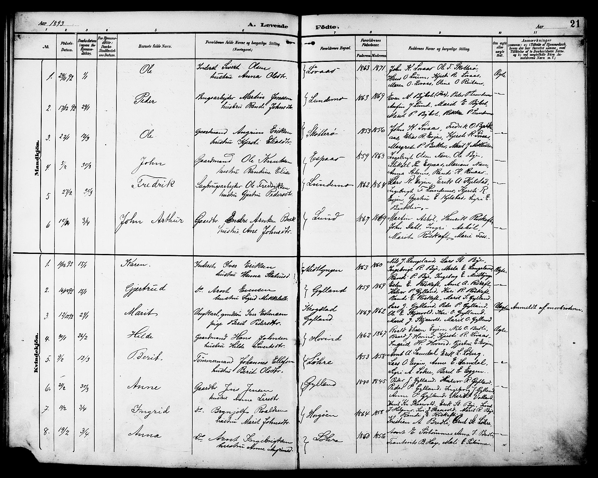 Ministerialprotokoller, klokkerbøker og fødselsregistre - Sør-Trøndelag, SAT/A-1456/692/L1111: Parish register (copy) no. 692C06, 1890-1904, p. 21