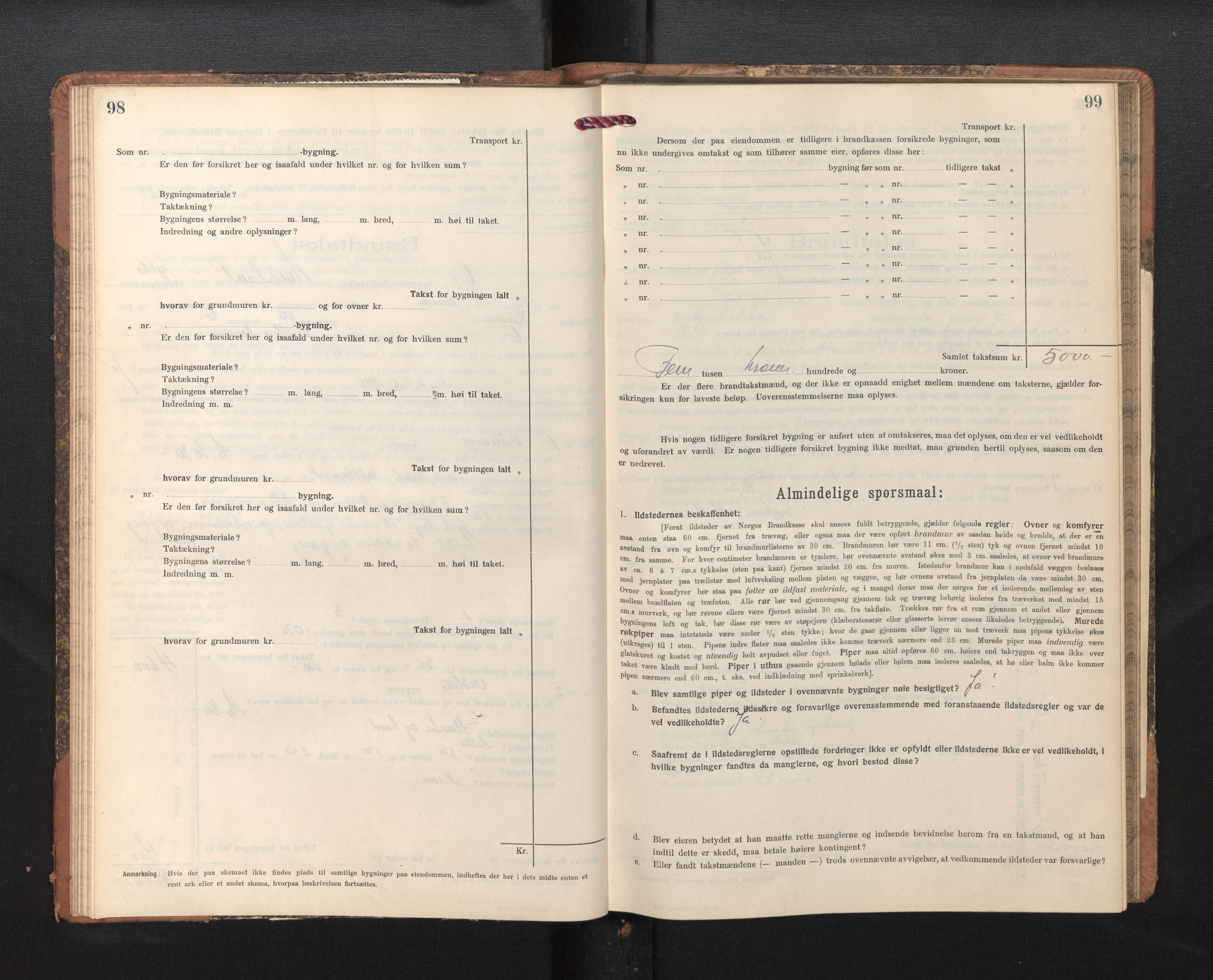 Lensmannen i Os, SAB/A-34101/0012/L0009: Branntakstprotokoll, skjematakst, 1915-1955, p. 98-99