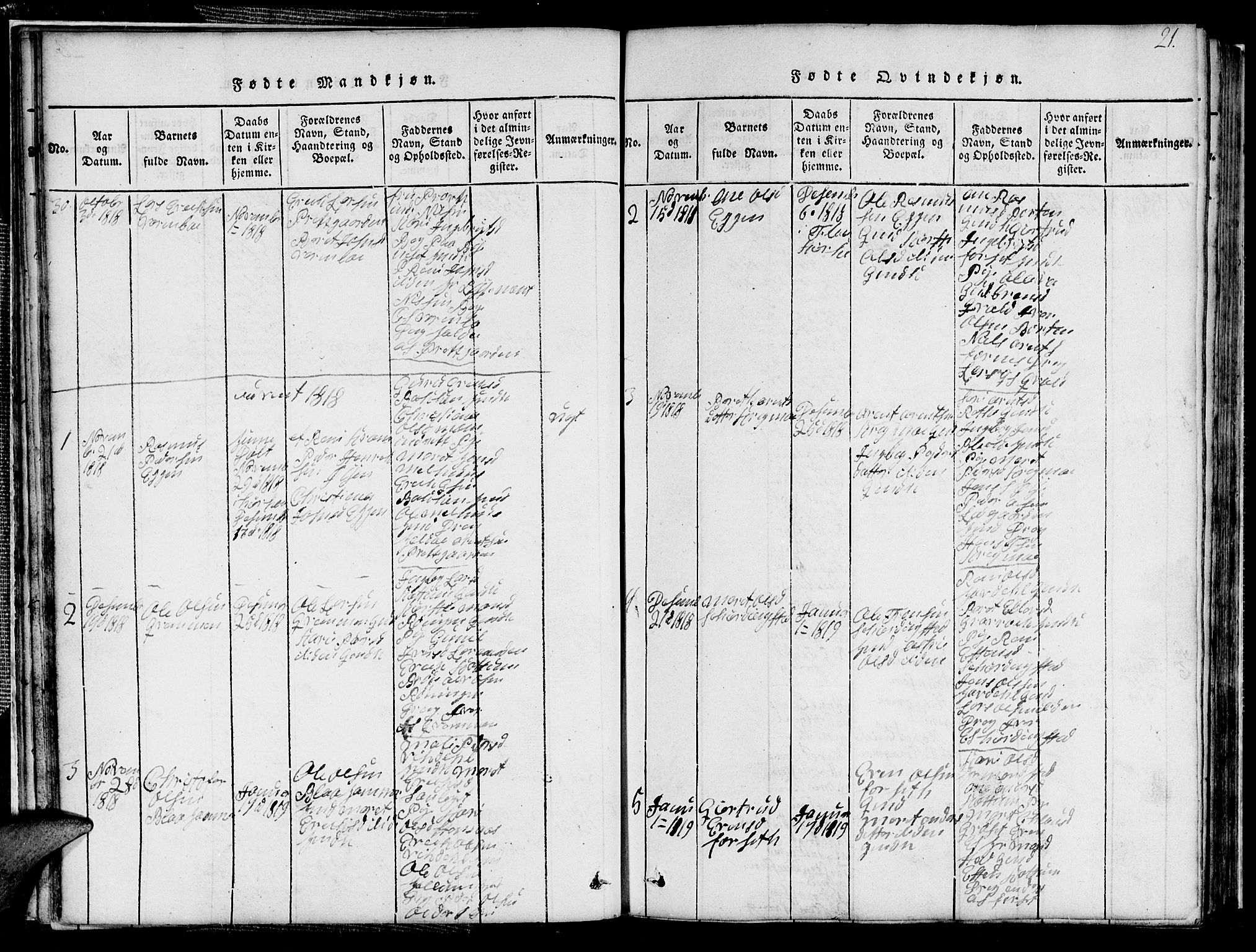 Ministerialprotokoller, klokkerbøker og fødselsregistre - Sør-Trøndelag, SAT/A-1456/691/L1092: Parish register (copy) no. 691C03, 1816-1852, p. 21