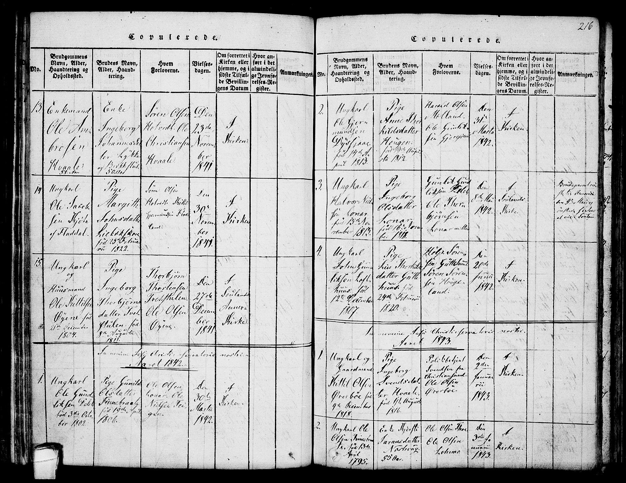 Hjartdal kirkebøker, SAKO/A-270/F/Fa/L0007: Parish register (official) no. I 7, 1815-1843, p. 216