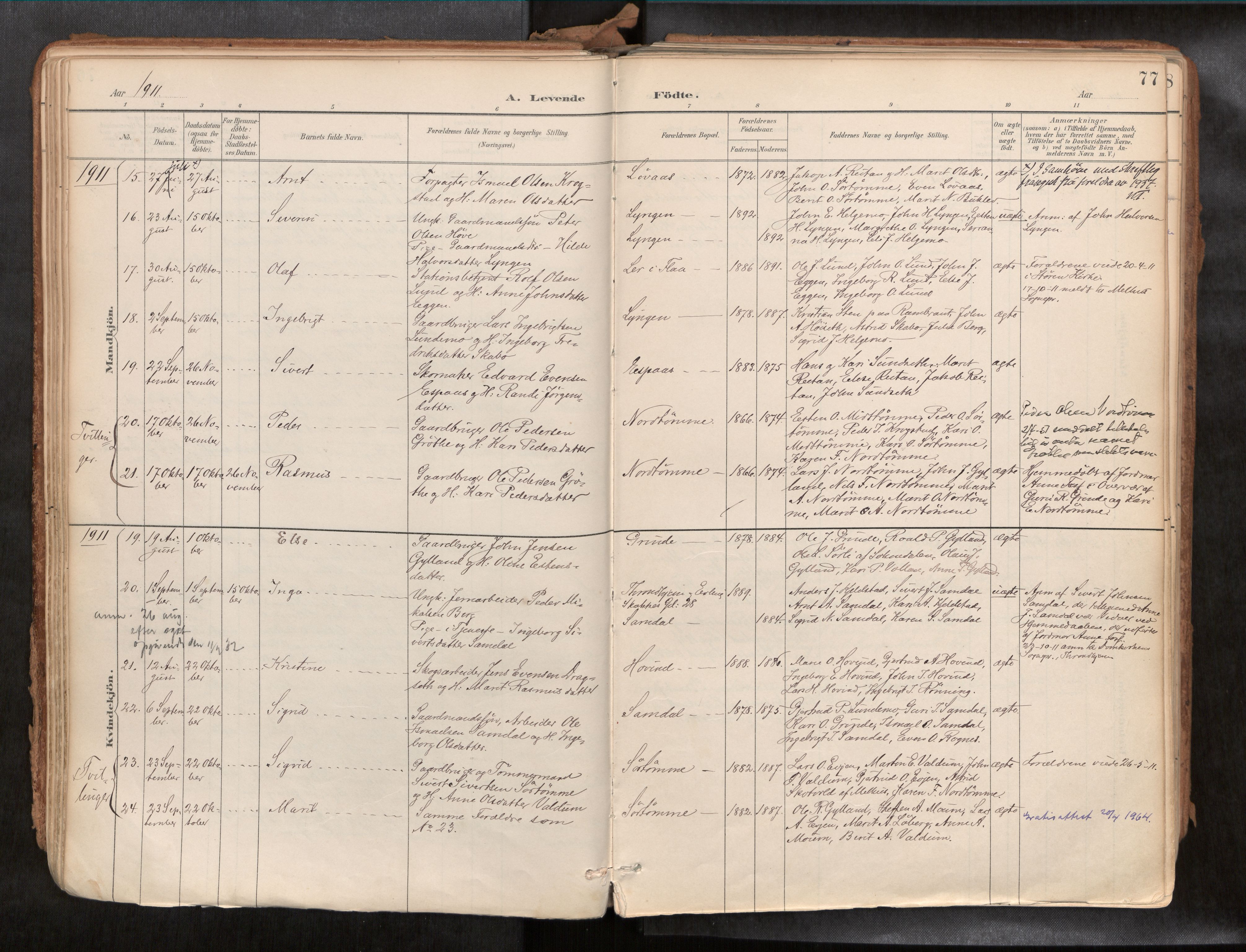Ministerialprotokoller, klokkerbøker og fødselsregistre - Sør-Trøndelag, SAT/A-1456/692/L1105b: Parish register (official) no. 692A06, 1891-1934, p. 77
