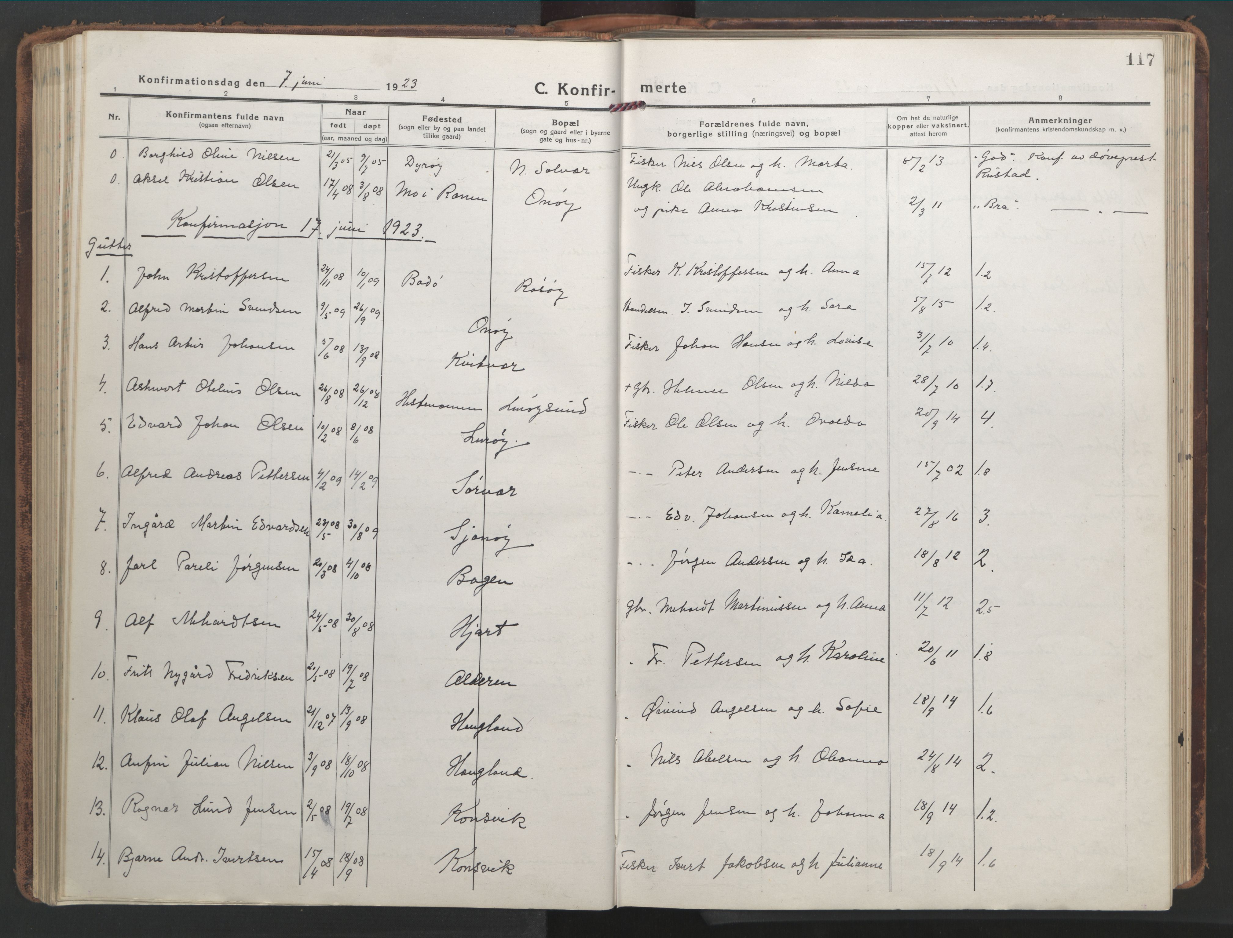 Ministerialprotokoller, klokkerbøker og fødselsregistre - Nordland, SAT/A-1459/839/L0574: Parish register (copy) no. 839C04, 1918-1950, p. 117