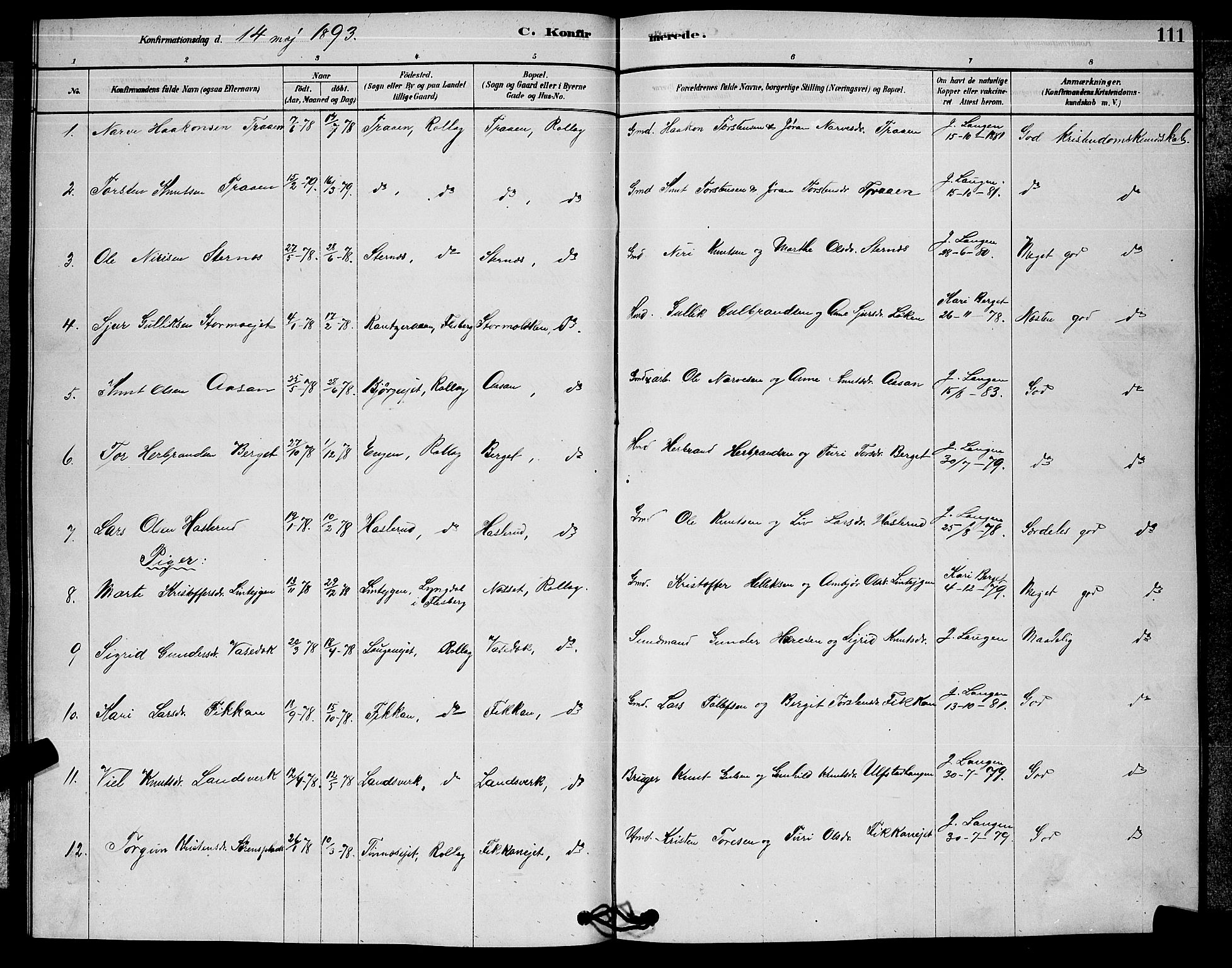 Rollag kirkebøker, SAKO/A-240/G/Ga/L0004: Parish register (copy) no. I 4, 1878-1903, p. 111