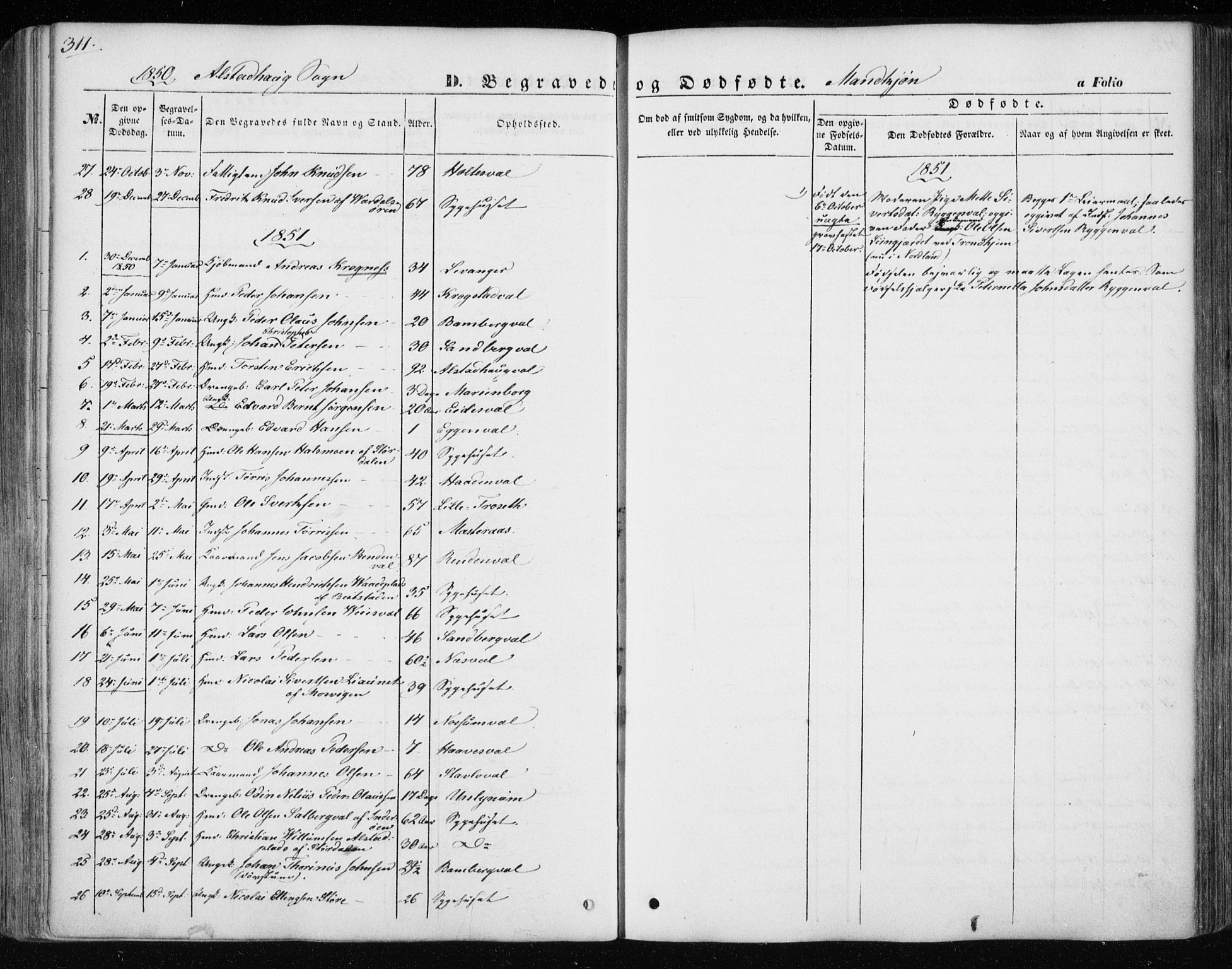 Ministerialprotokoller, klokkerbøker og fødselsregistre - Nord-Trøndelag, SAT/A-1458/717/L0154: Parish register (official) no. 717A07 /1, 1850-1862, p. 311