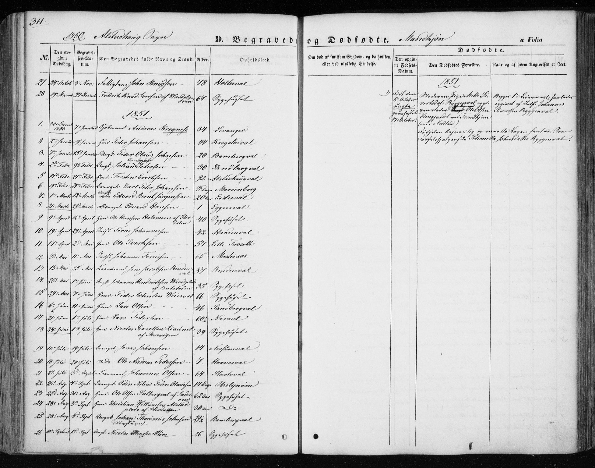 Ministerialprotokoller, klokkerbøker og fødselsregistre - Nord-Trøndelag, AV/SAT-A-1458/717/L0154: Parish register (official) no. 717A07 /1, 1850-1862, p. 311