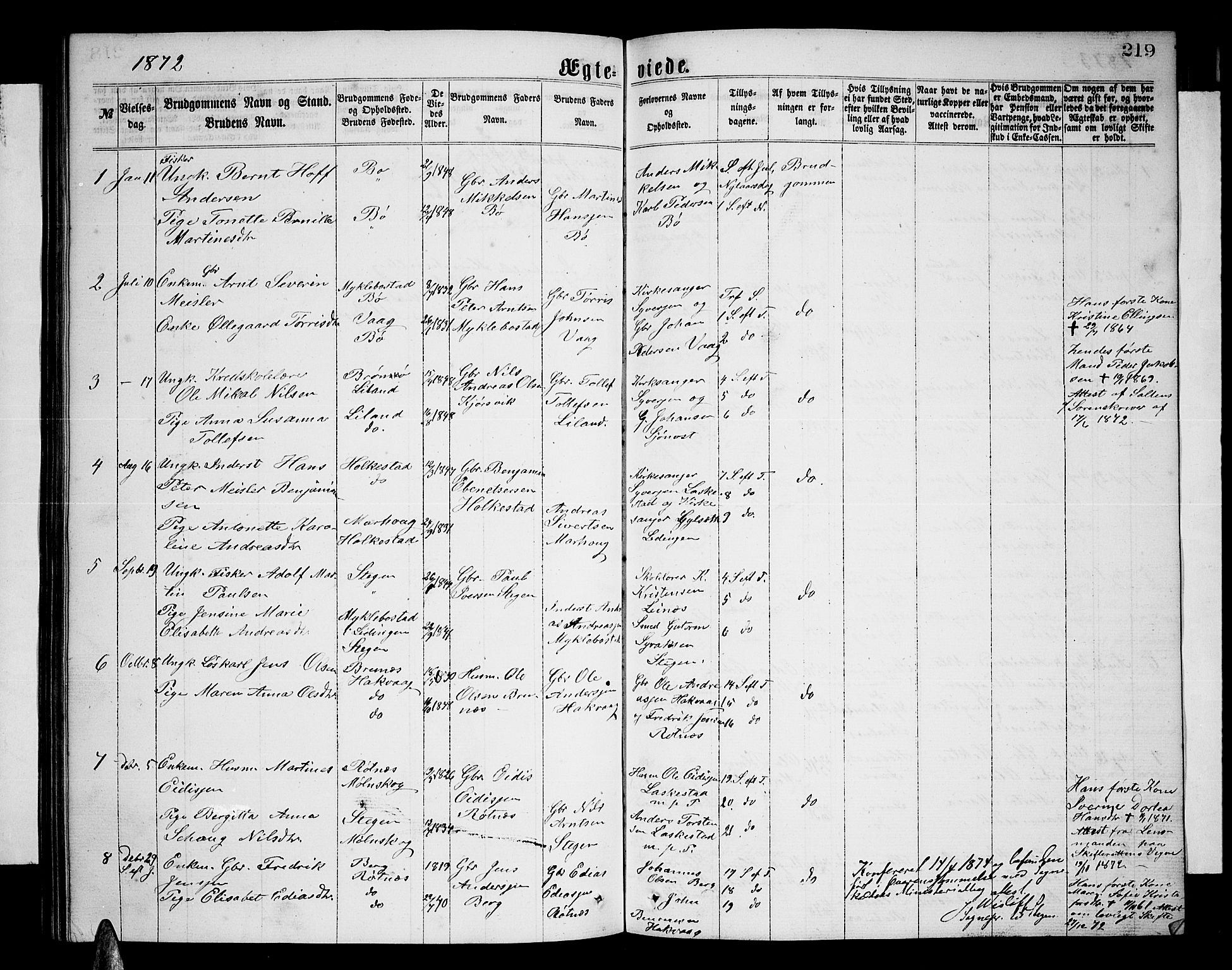 Ministerialprotokoller, klokkerbøker og fødselsregistre - Nordland, AV/SAT-A-1459/855/L0815: Parish register (copy) no. 855C04, 1865-1878, p. 219