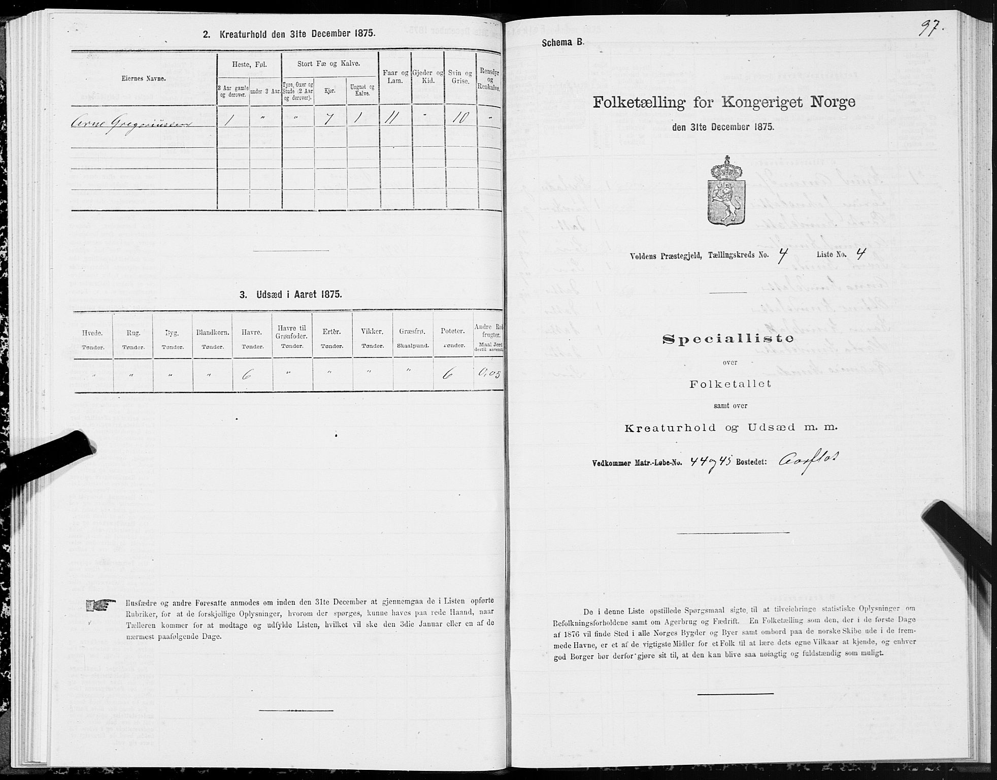 SAT, 1875 census for 1519P Volda, 1875, p. 3097