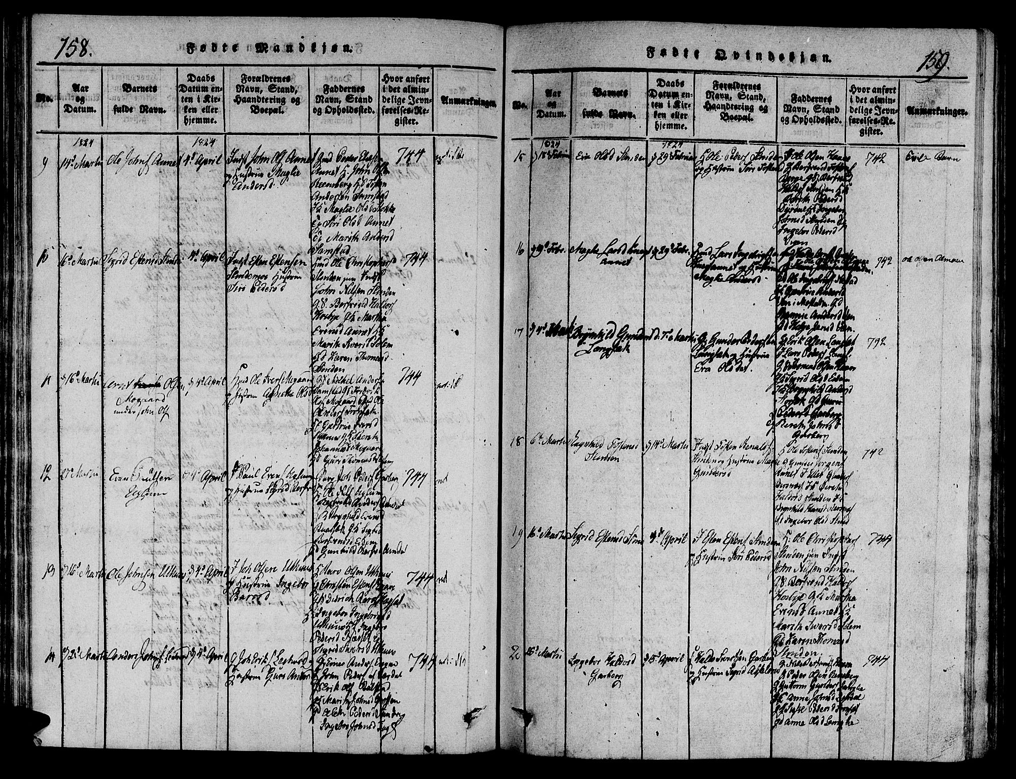 Ministerialprotokoller, klokkerbøker og fødselsregistre - Sør-Trøndelag, SAT/A-1456/695/L1141: Parish register (official) no. 695A04 /1, 1816-1824, p. 158-159