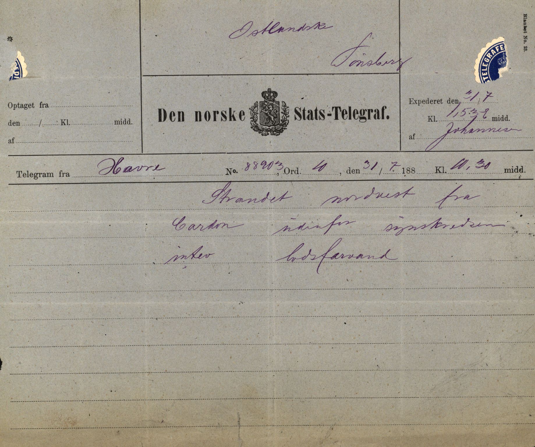Pa 63 - Østlandske skibsassuranceforening, VEMU/A-1079/G/Ga/L0018/0002: Havaridokumenter / Anne Malene, Væni, Øgir, Fredrikke, Fredrik Stang, 1885, p. 29