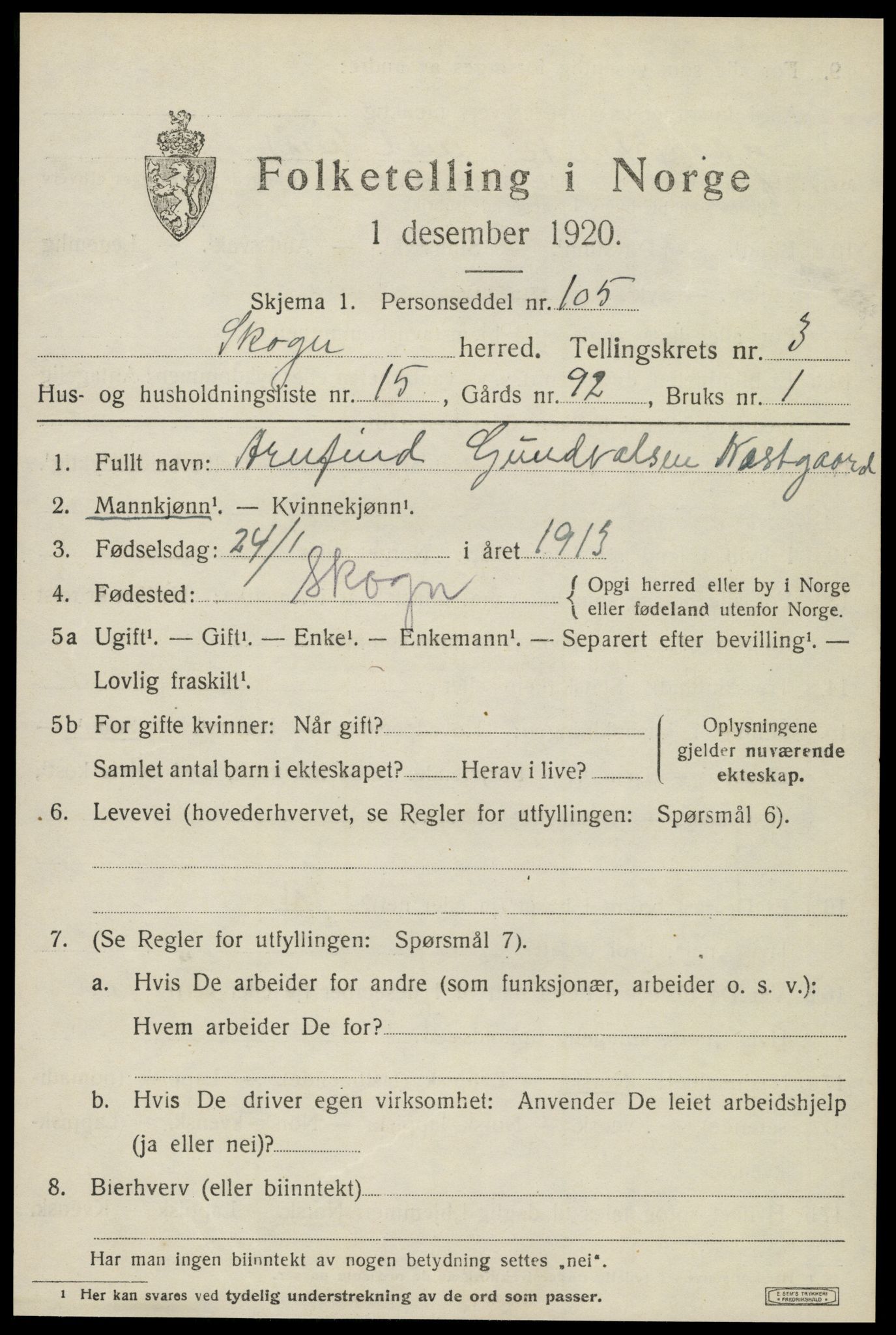 SAT, 1920 census for Skogn, 1920, p. 4803