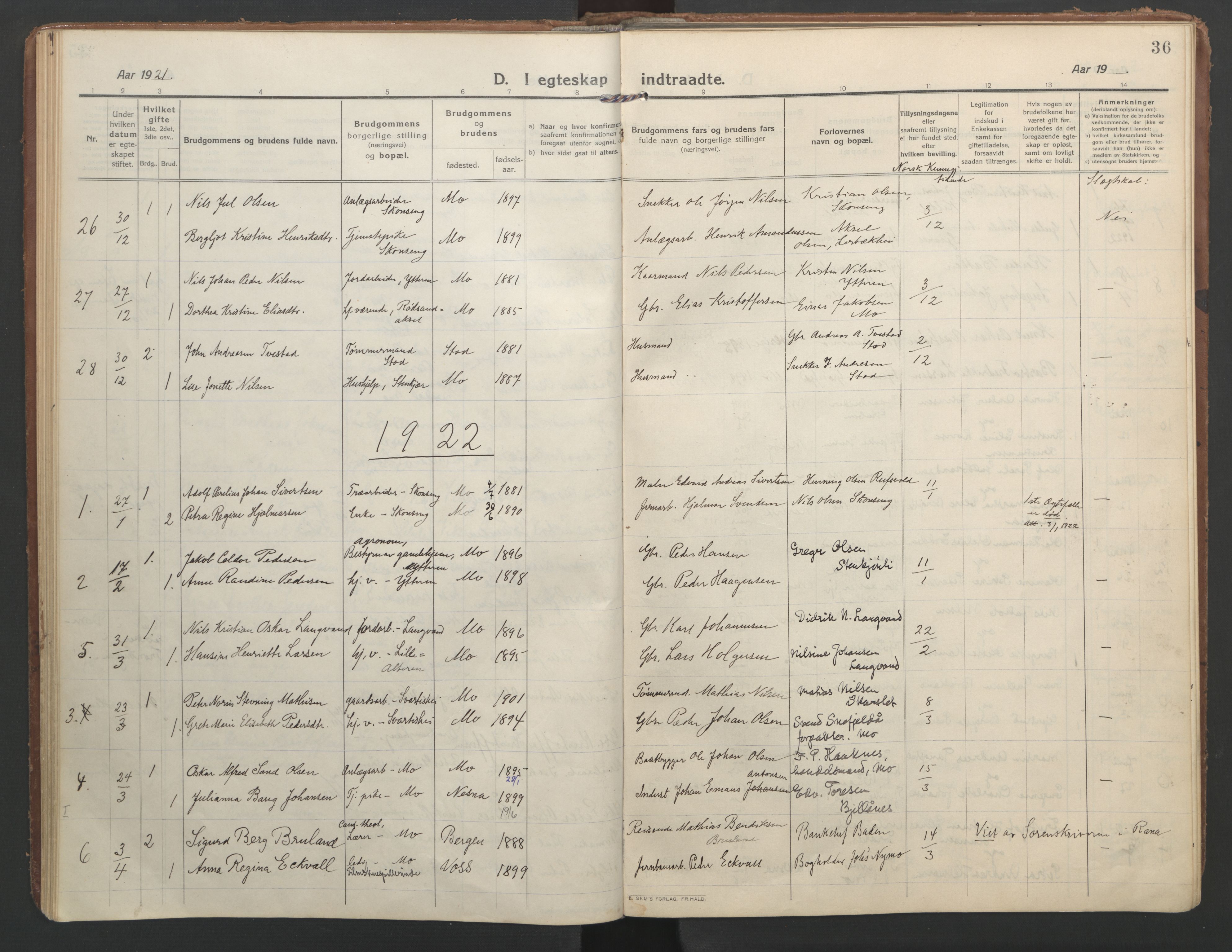 Ministerialprotokoller, klokkerbøker og fødselsregistre - Nordland, SAT/A-1459/827/L0405: Parish register (official) no. 827A17, 1912-1925, p. 36