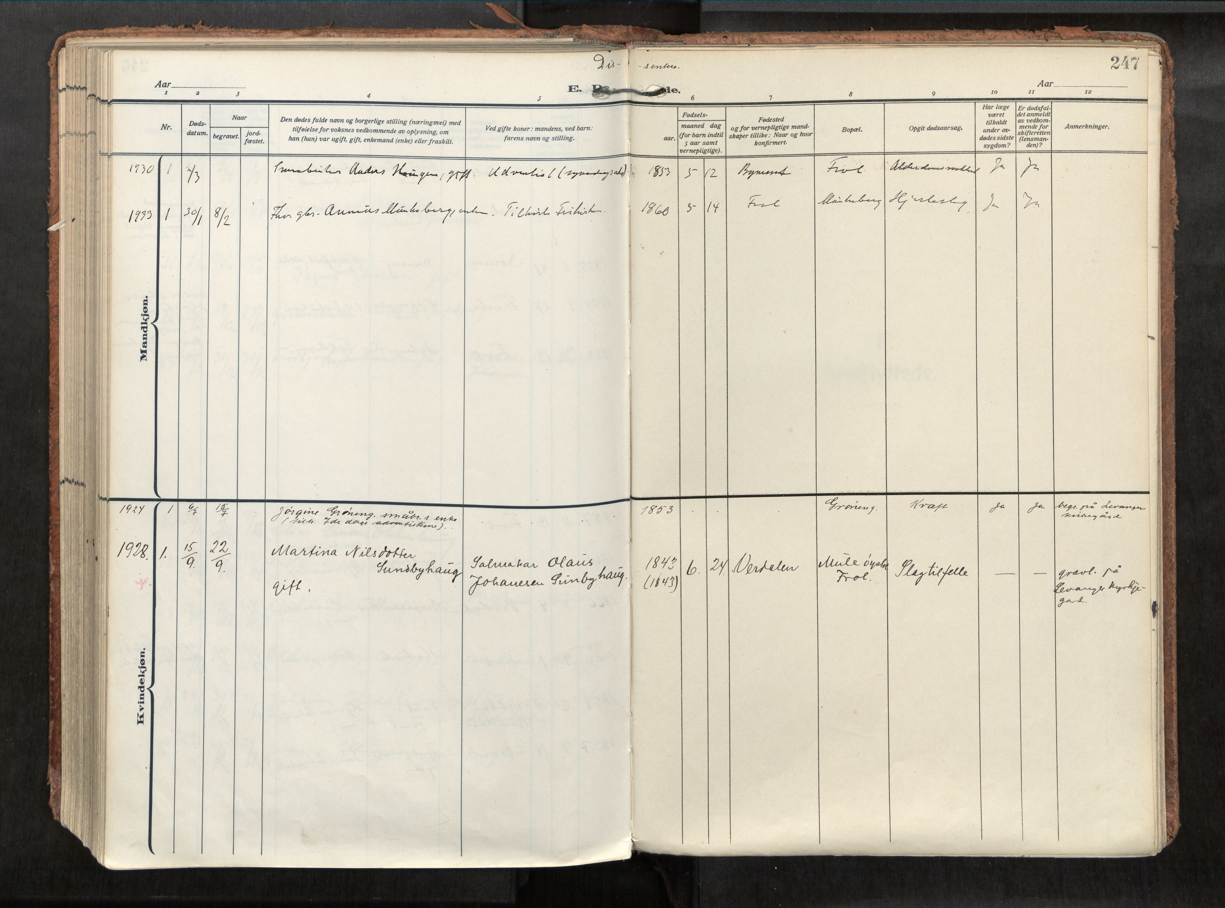 Levanger sokneprestkontor, SAT/A-1301/2/H/Haa/L0002: Parish register (official) no. 2, 1912-1935, p. 247