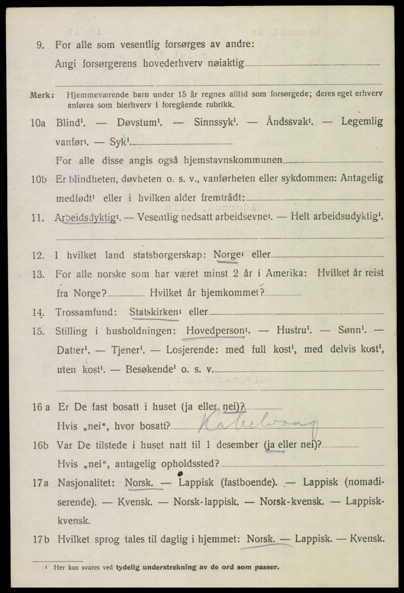 SAT, 1920 census for Vågan, 1920, p. 6120