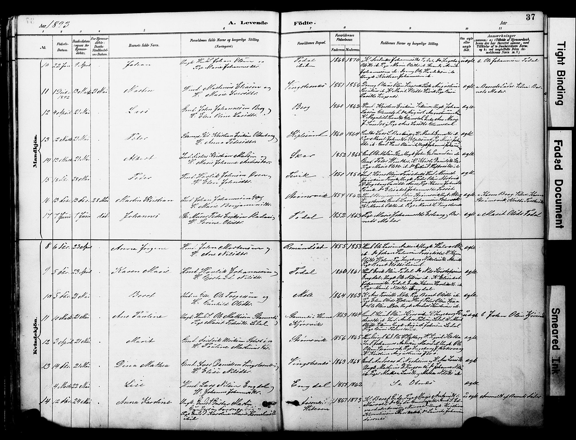 Ministerialprotokoller, klokkerbøker og fødselsregistre - Møre og Romsdal, AV/SAT-A-1454/578/L0907: Parish register (official) no. 578A06, 1887-1904, p. 37