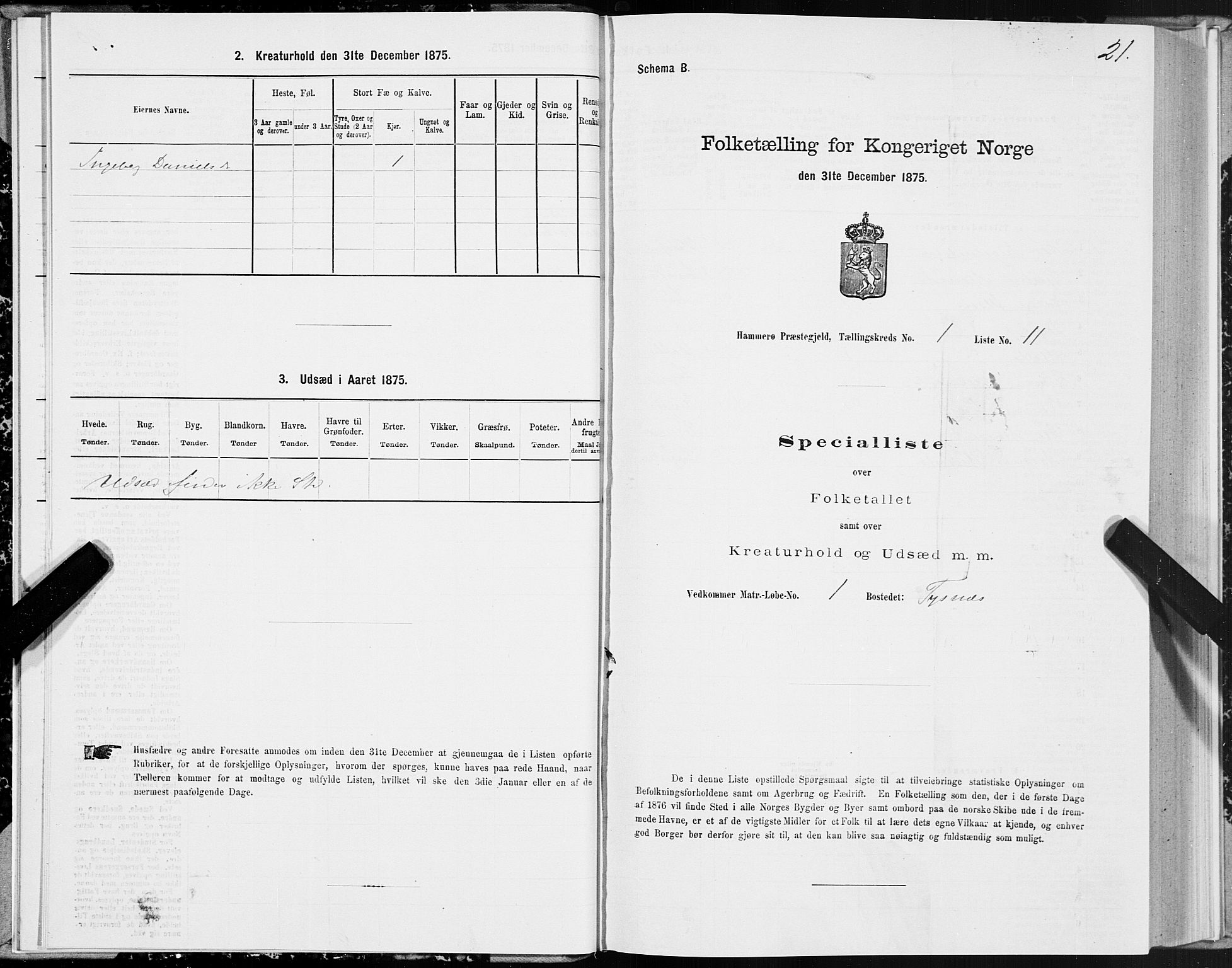 SAT, 1875 census for 1849P Hamarøy, 1875, p. 1021