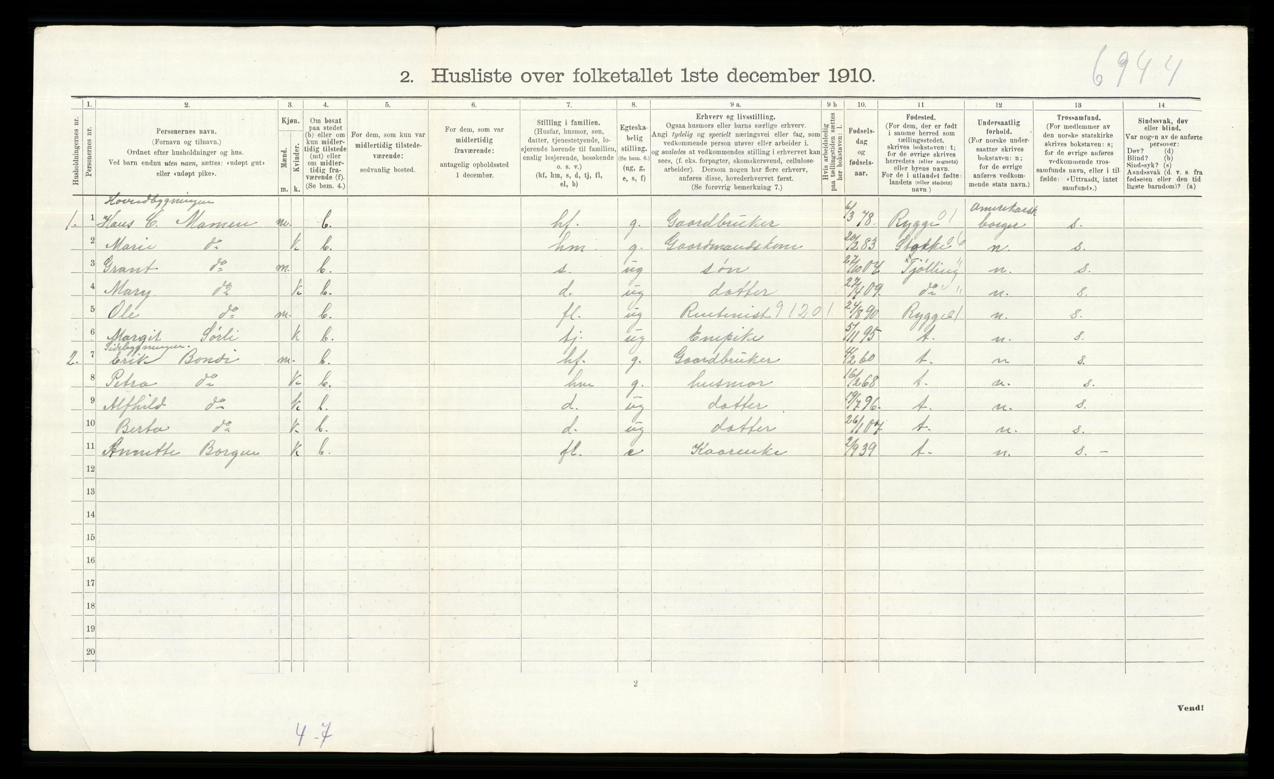 RA, 1910 census for Asker, 1910, p. 847