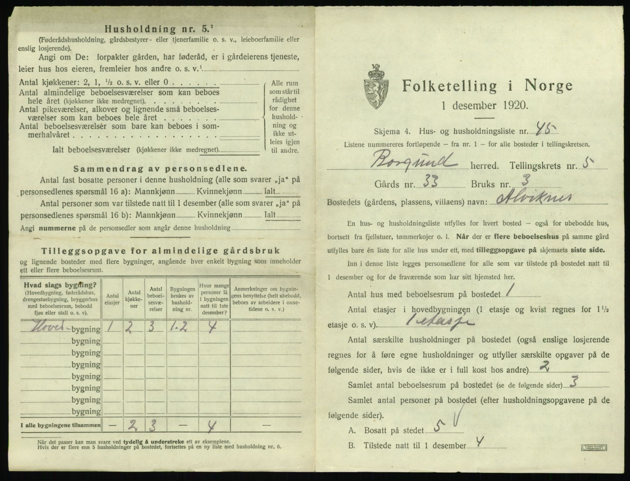 SAT, 1920 census for Borgund, 1920, p. 550