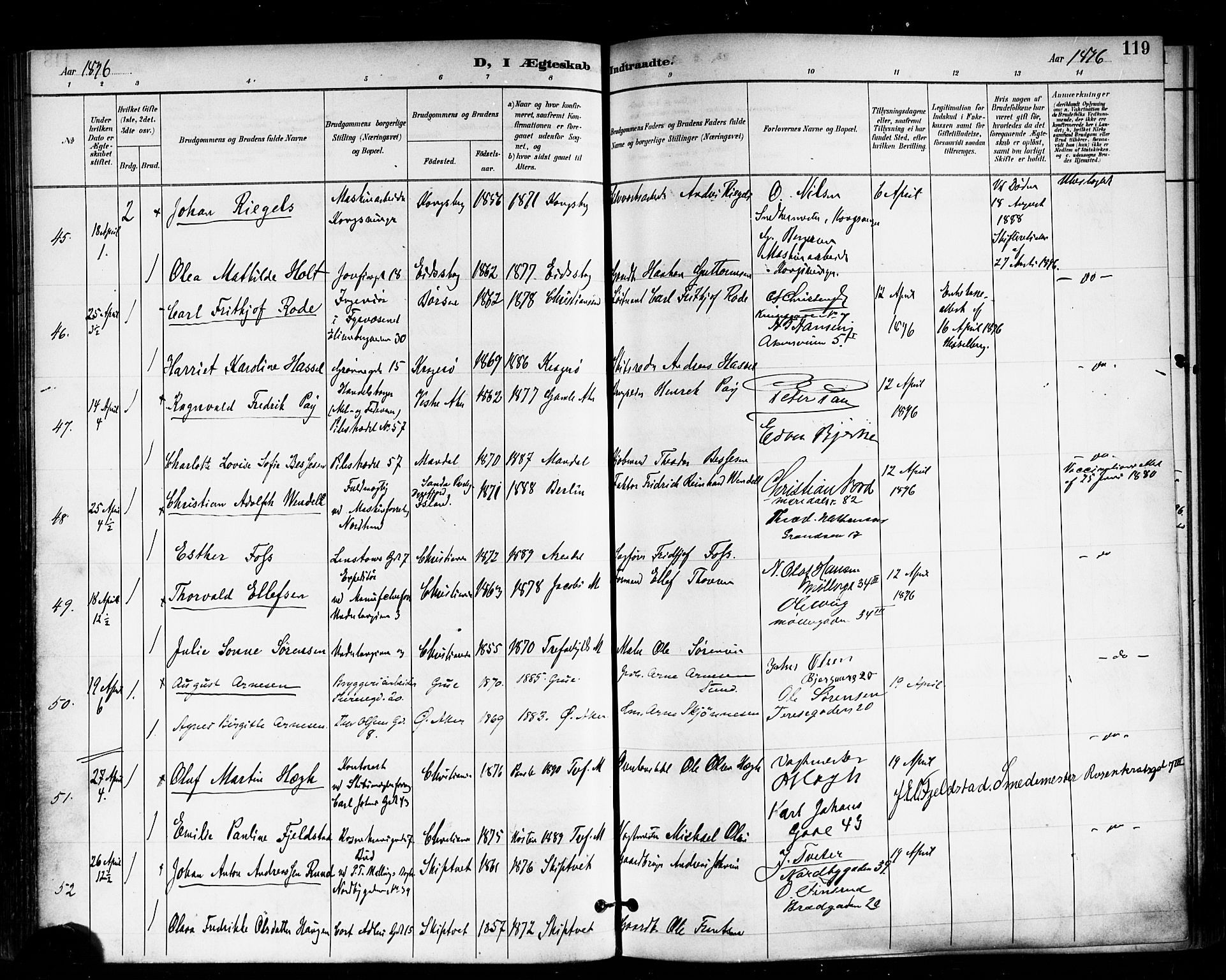 Trefoldighet prestekontor Kirkebøker, SAO/A-10882/F/Fc/L0004: Parish register (official) no. III 4, 1891-1900, p. 119