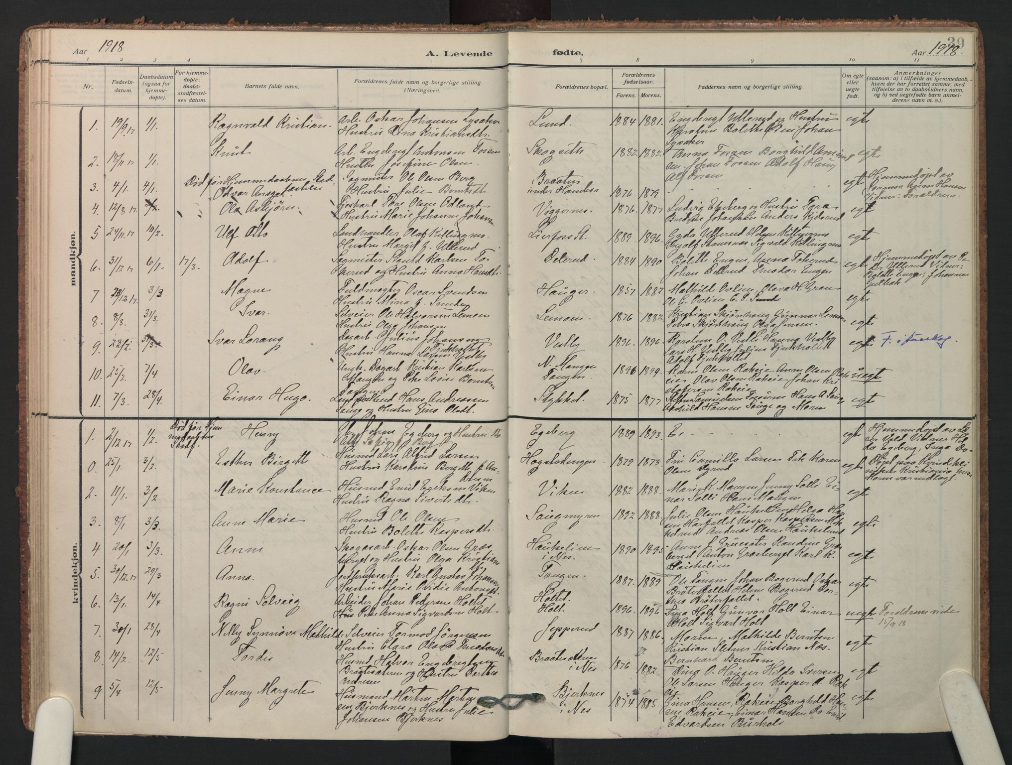 Aurskog prestekontor Kirkebøker, SAO/A-10304a/F/Fa/L0014: Parish register (official) no. I 14, 1911-1926, p. 39