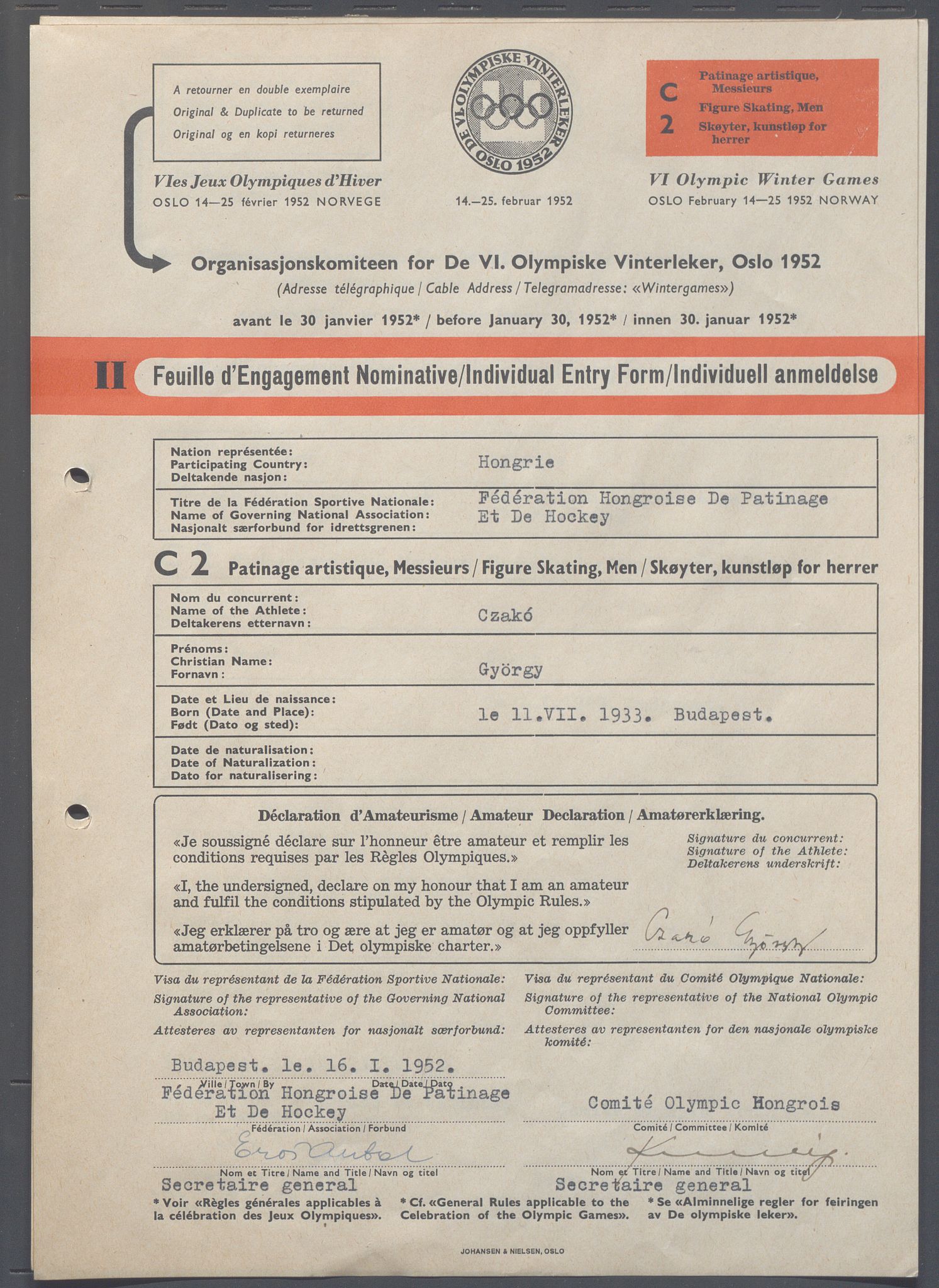 Organisasjonskomiteen for de VI. olympiske vinterleker, OBA/A-20130/H/Ha, 1951-1952, p. 1331