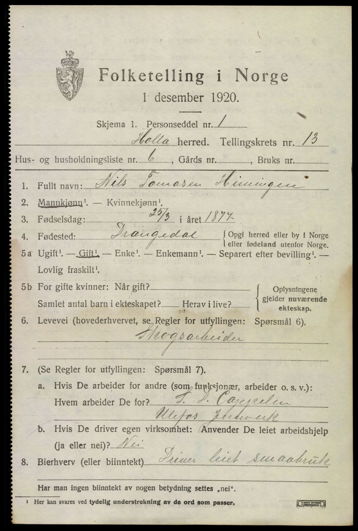 SAKO, 1920 census for Holla, 1920, p. 7967