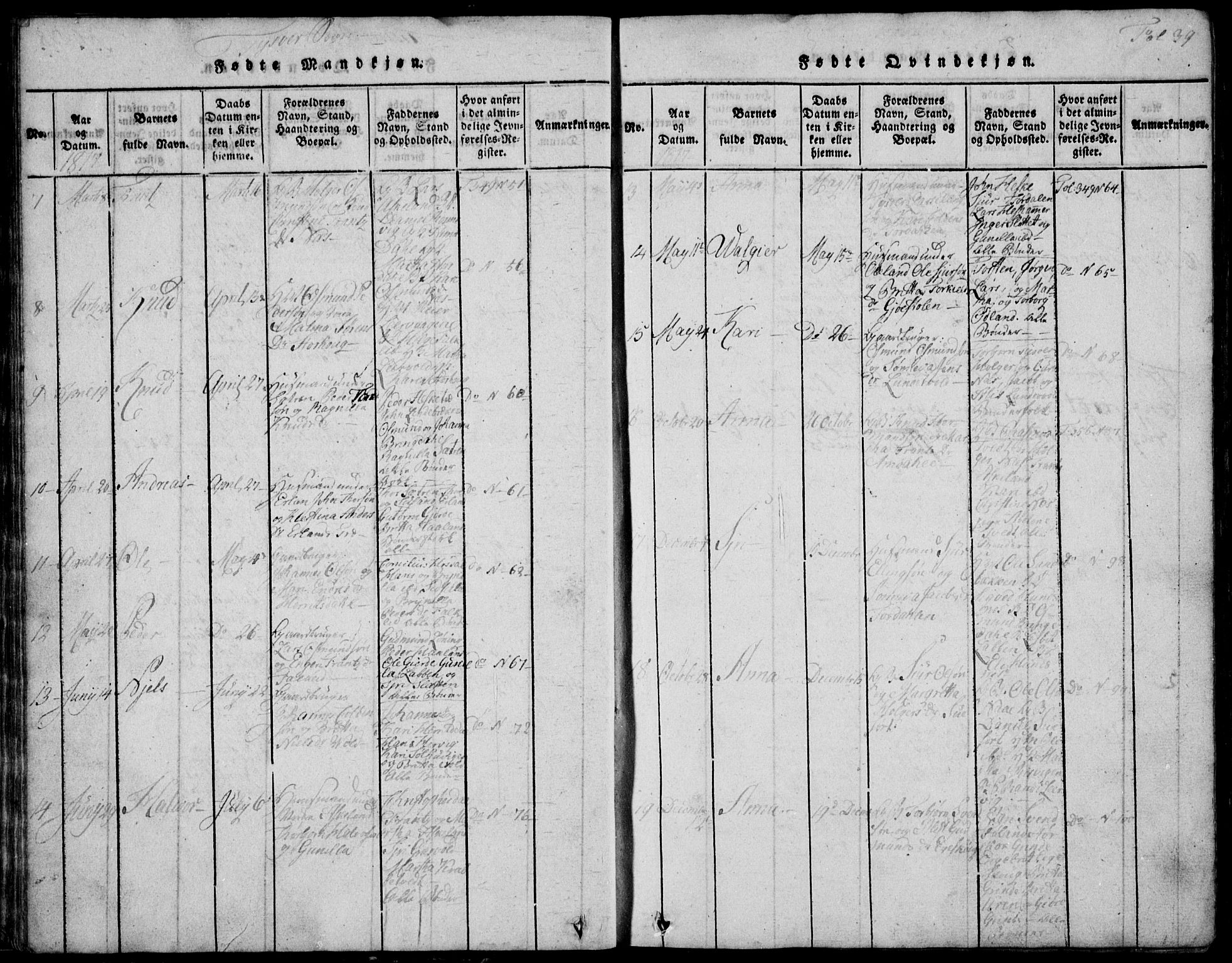 Skjold sokneprestkontor, SAST/A-101847/H/Ha/Hab/L0002: Parish register (copy) no. B 2 /1, 1815-1830, p. 39