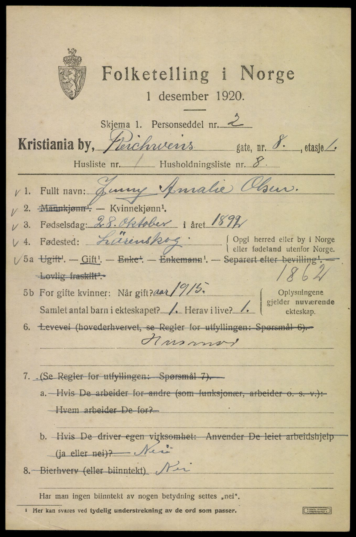 SAO, 1920 census for Kristiania, 1920, p. 461861