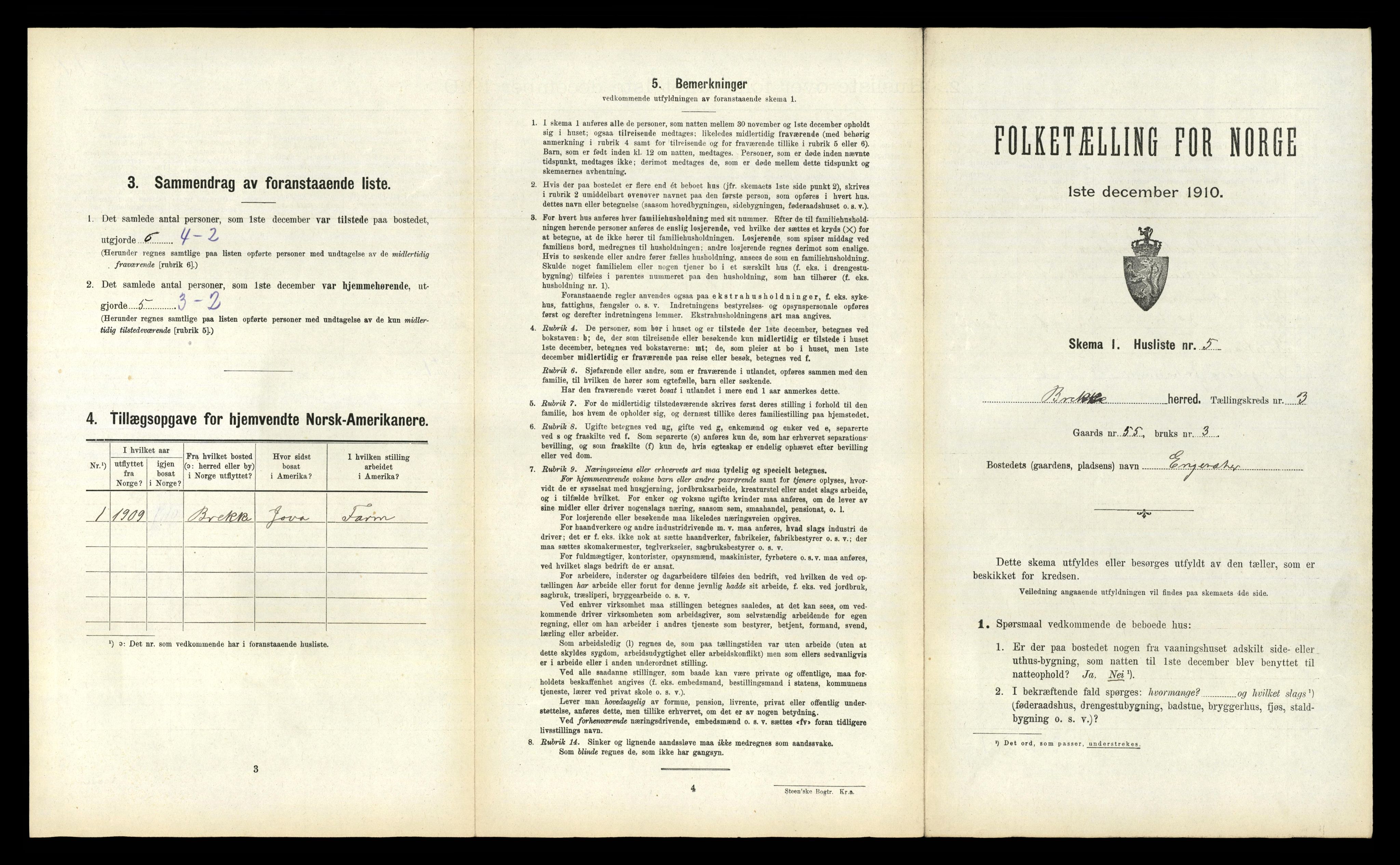 RA, 1910 census for Brekke, 1910, p. 145