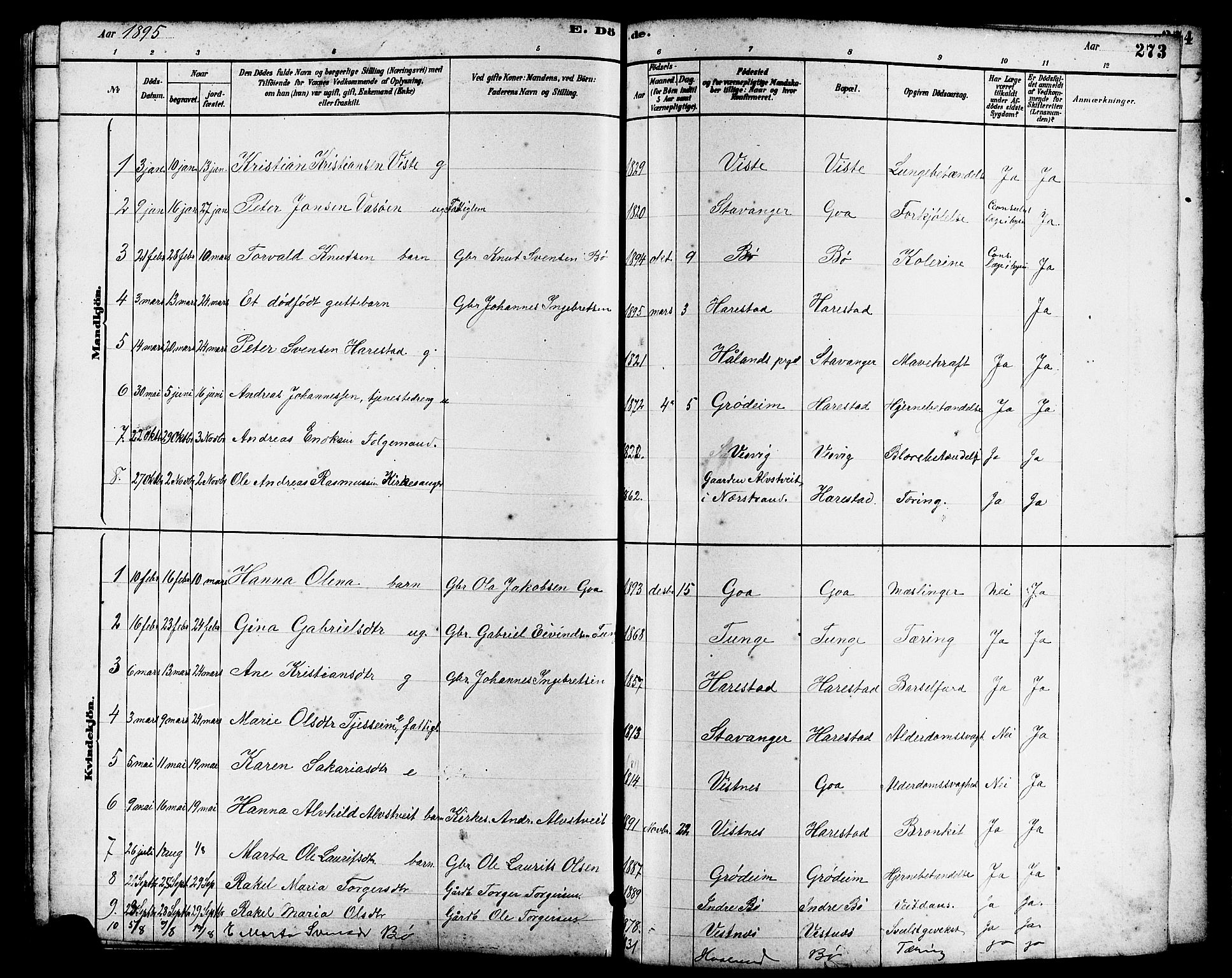 Hetland sokneprestkontor, SAST/A-101826/30/30BB/L0006: Parish register (copy) no. B 6, 1878-1921, p. 273