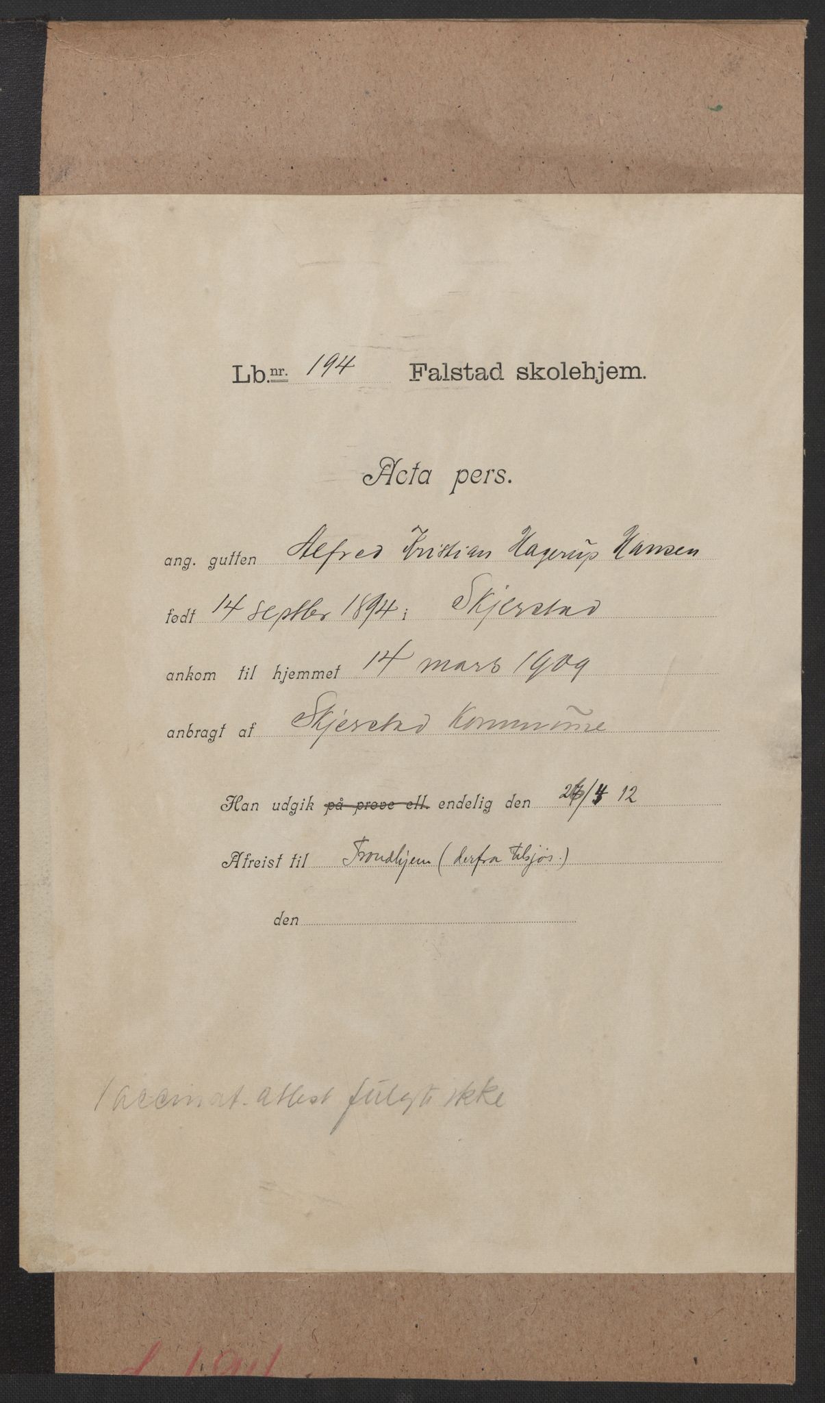 Falstad skolehjem, AV/RA-S-1676/E/Eb/L0009: Elevmapper løpenr. 189-209, 1909-1916, p. 134