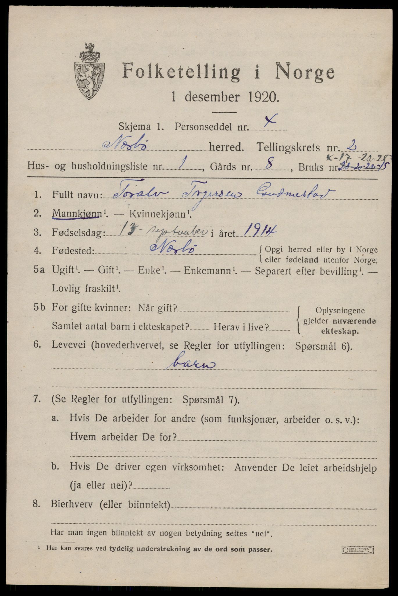 SAST, 1920 census for Nærbø, 1920, p. 1365