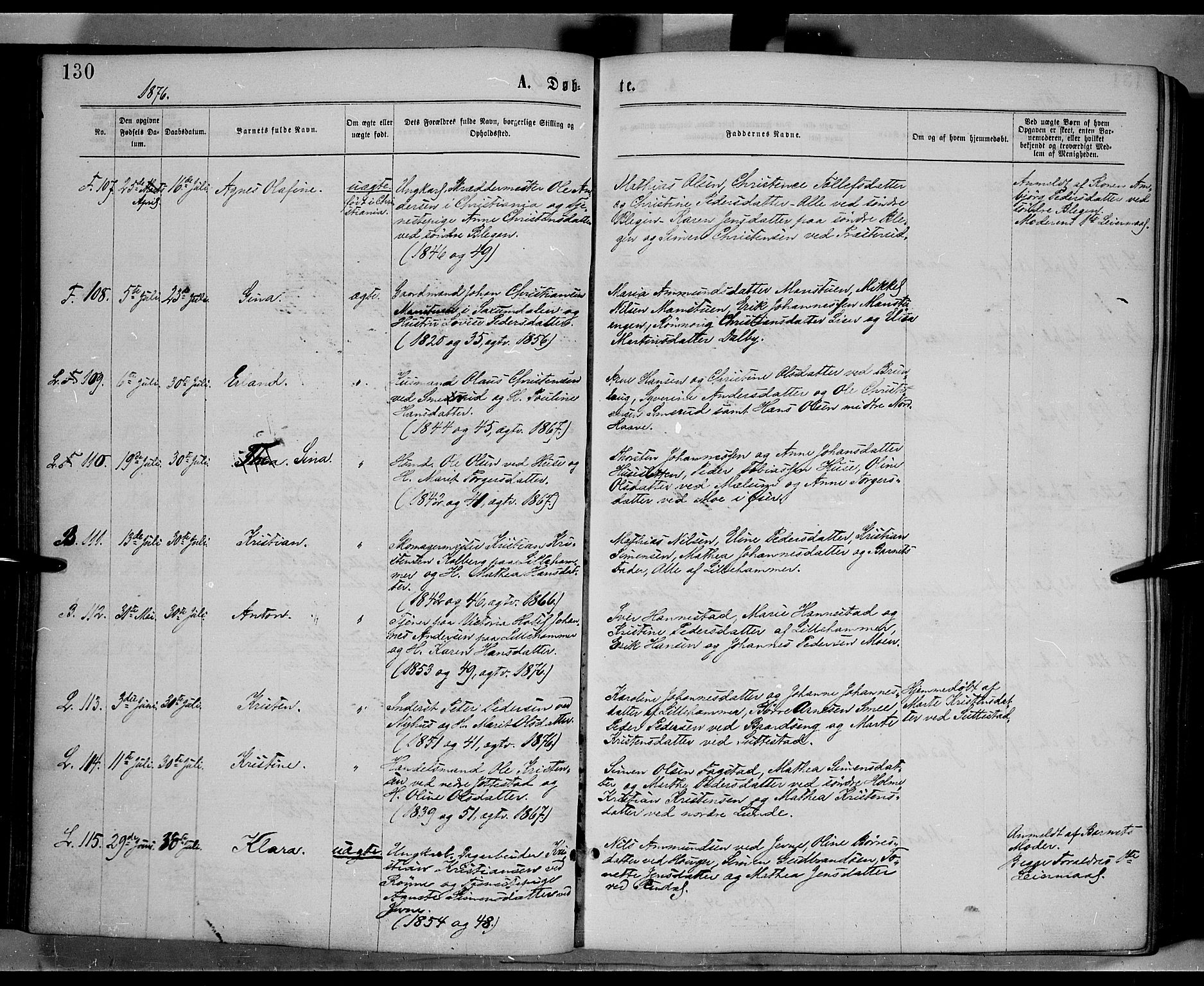 Fåberg prestekontor, AV/SAH-PREST-086/H/Ha/Haa/L0007: Parish register (official) no. 7, 1868-1878, p. 130