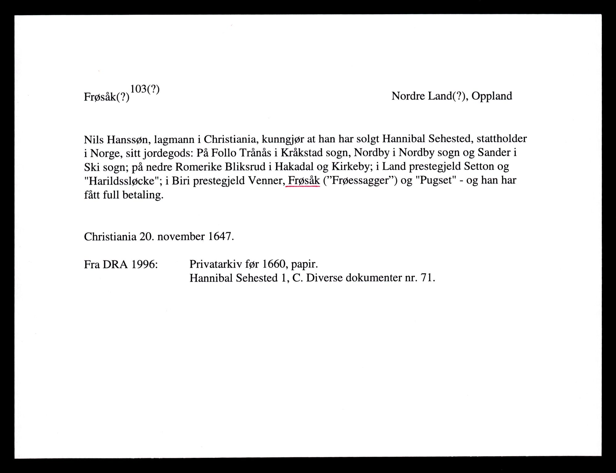 Riksarkivets diplomsamling, AV/RA-EA-5965/F35/F35e/L0011: Registreringssedler Oppland 3, 1400-1700, p. 455