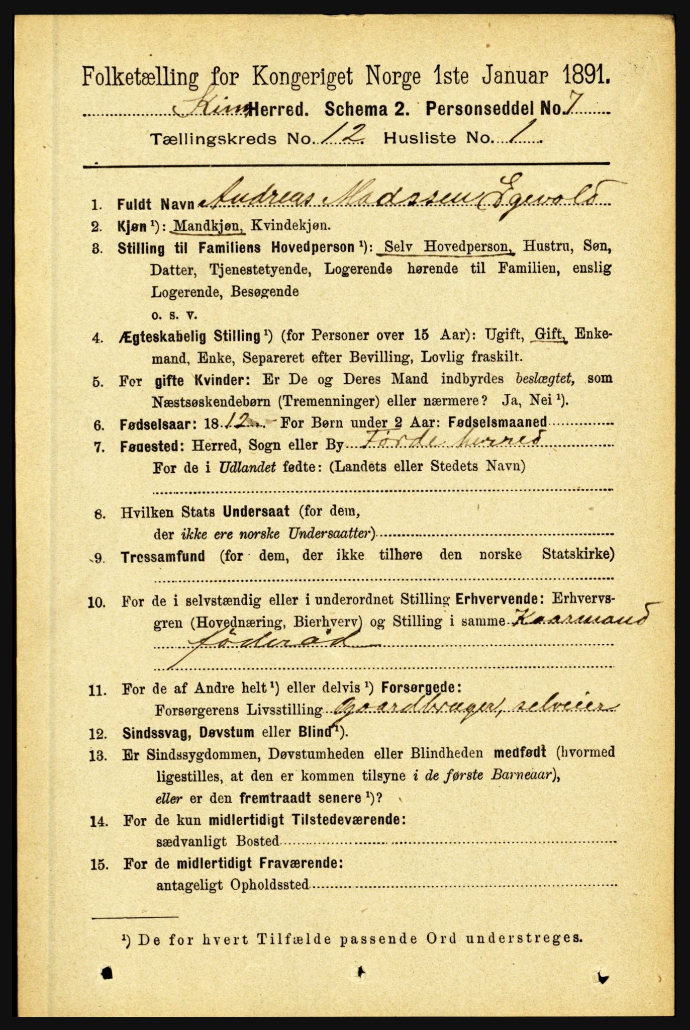RA, 1891 census for 1437 Kinn, 1891, p. 4518