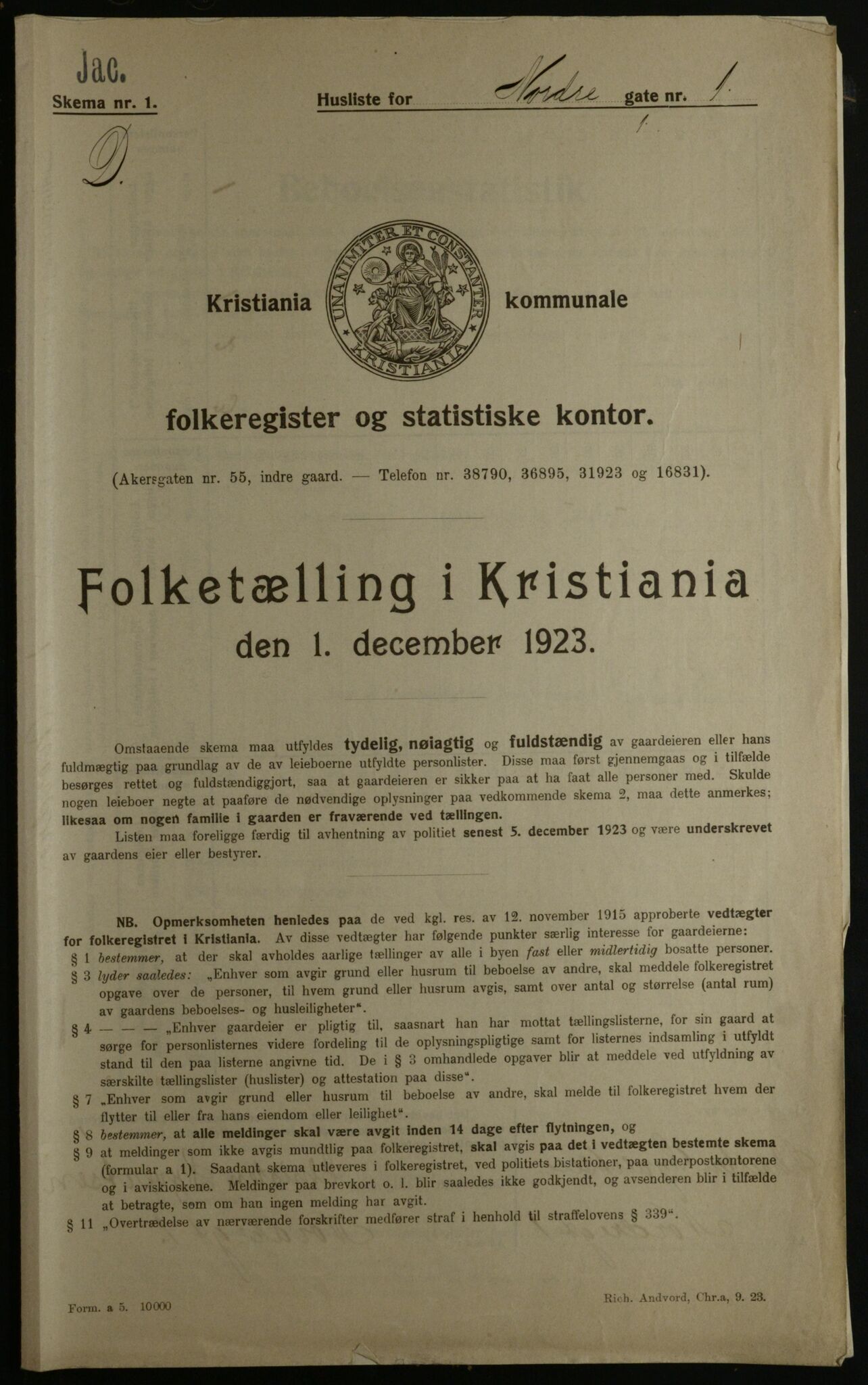 OBA, Municipal Census 1923 for Kristiania, 1923, p. 80276