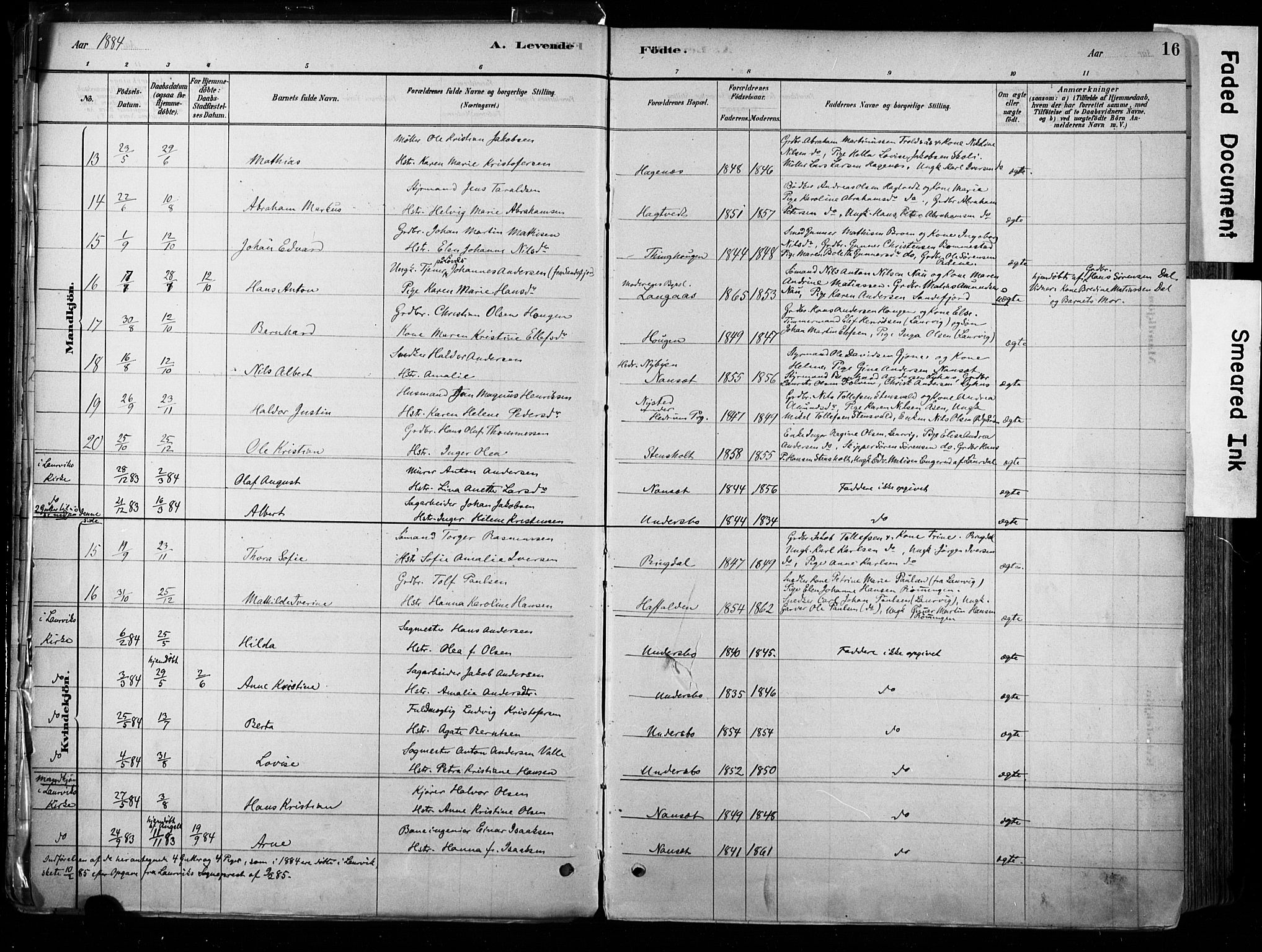 Hedrum kirkebøker, AV/SAKO-A-344/F/Fa/L0009: Parish register (official) no. I 9, 1881-1903, p. 16